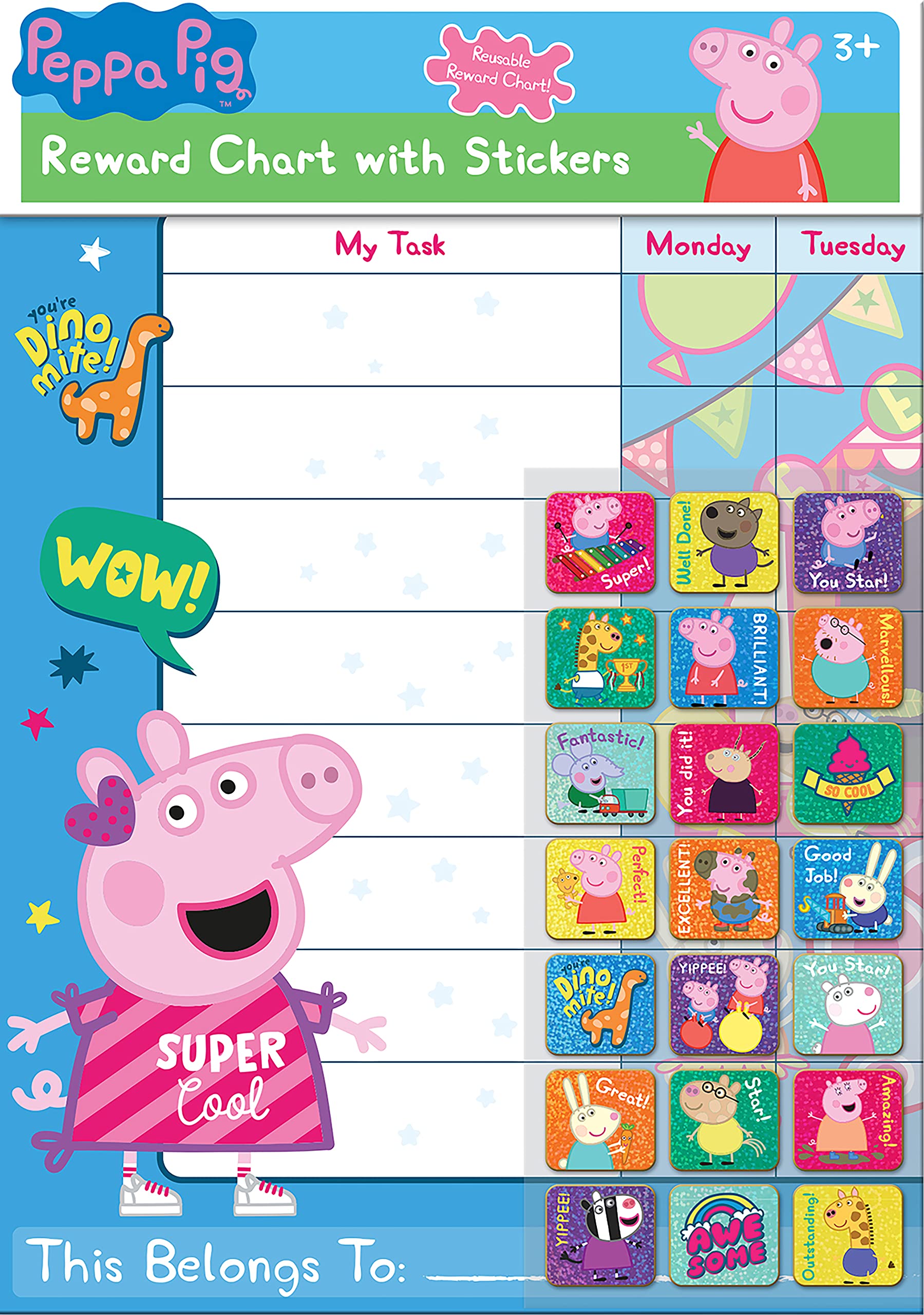 Paper Projects Peppa Pig Everyday Reward Chart with 56 Sparkly Stickers | Ages 3+