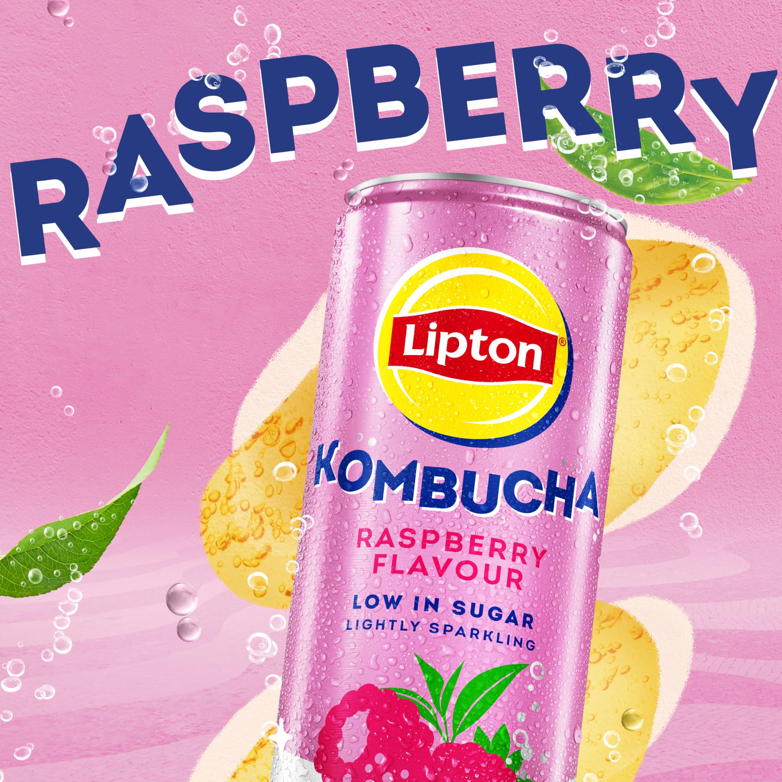 Lipton Raspberry Kombucha - 250ml (Pack of 4) | Live Cultures | Low Sugar 6