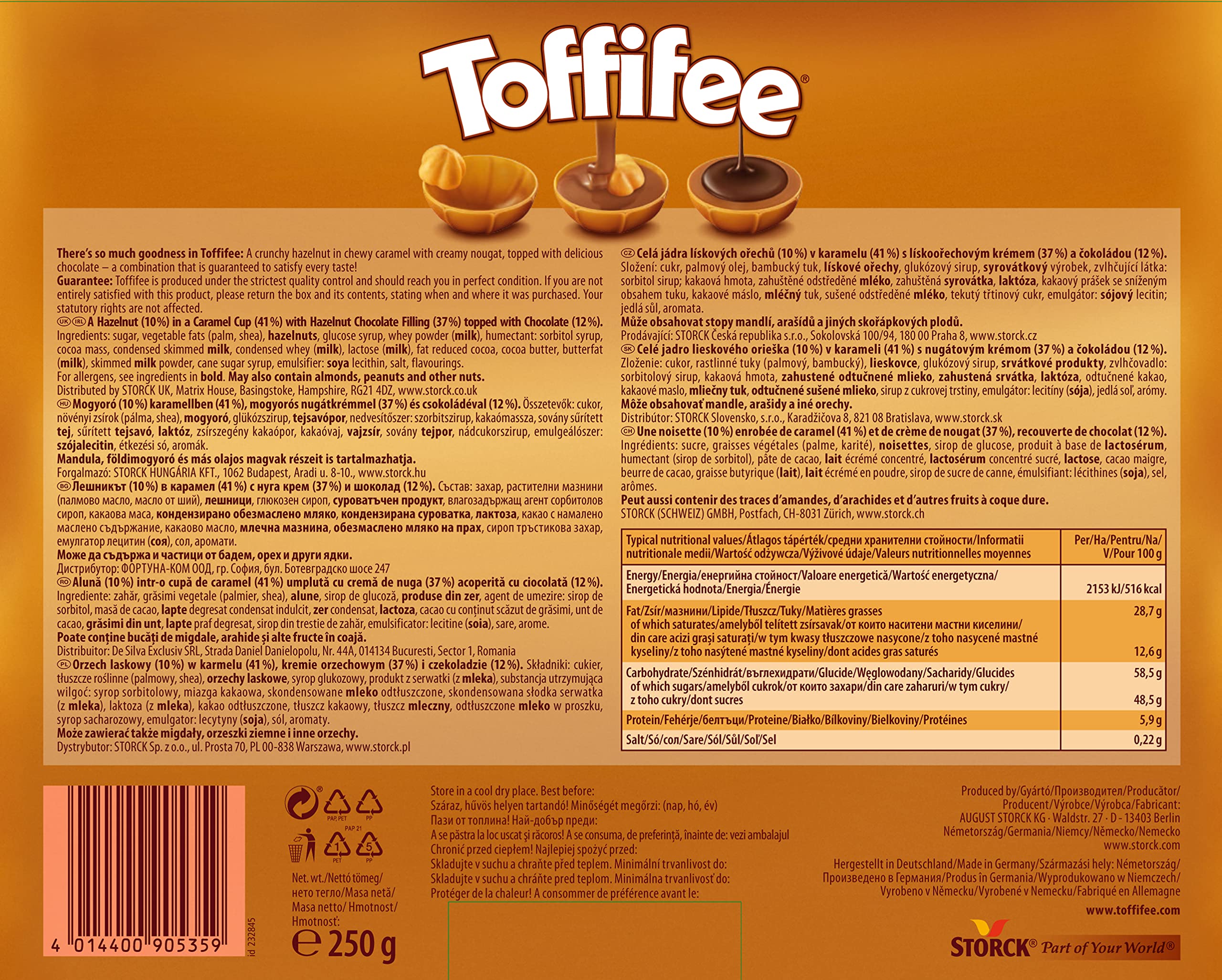 Toffifee Chocolate Candy Cups with Hazelnut, Nougat, and Caramel | 30 Pieces, 250g Box 2