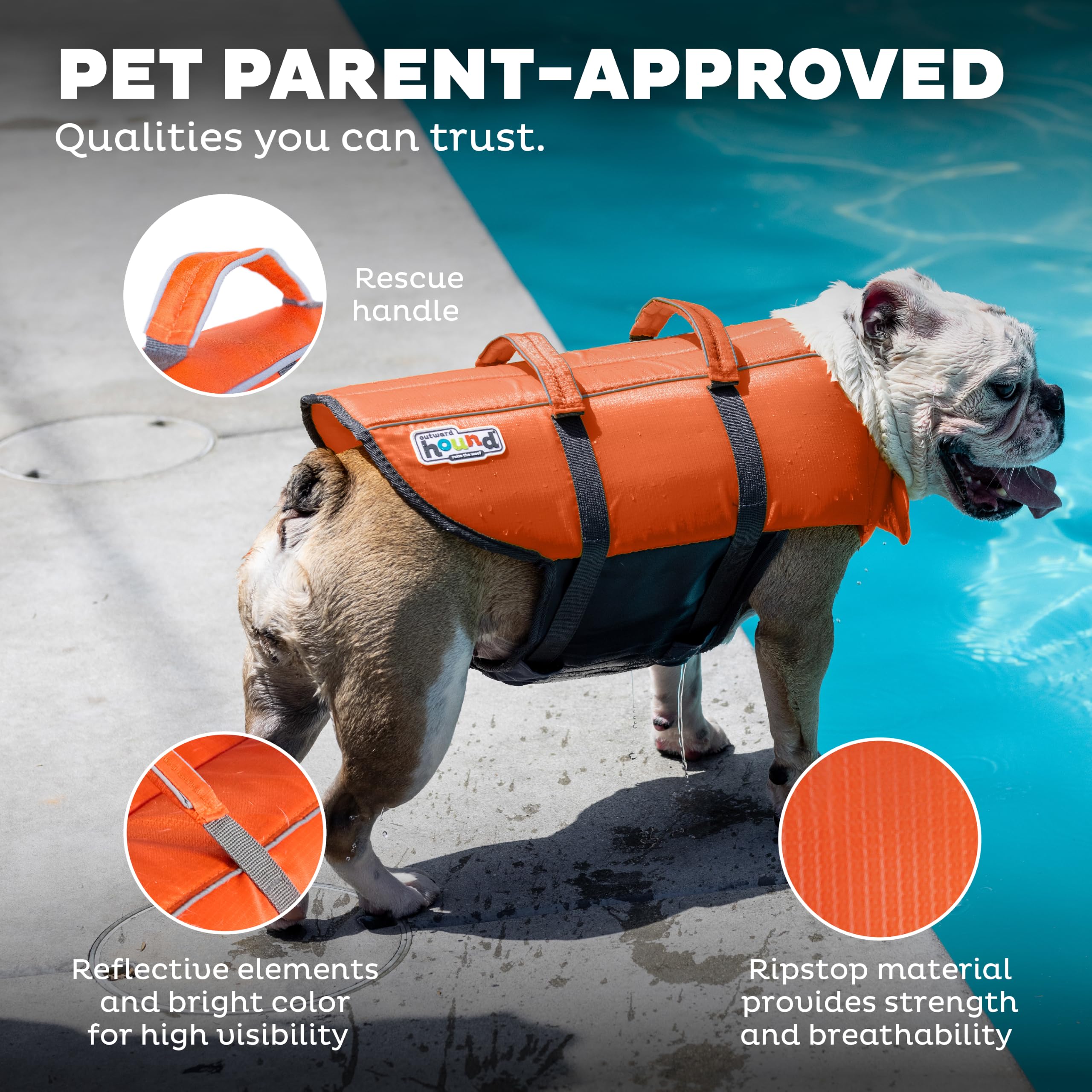 Outward Hound Granby Splash Dog Life Jacket - Small, Orange | Adjustable, Reflective Accents 5