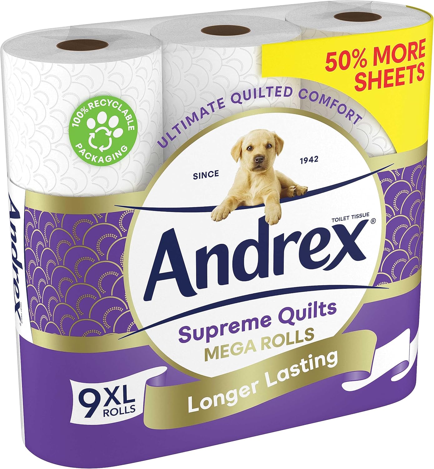 Andrex Supreme Quilts Mega-Toilettenpapier – 9 Rollen (entspricht 13,5 Standardrollen) 9