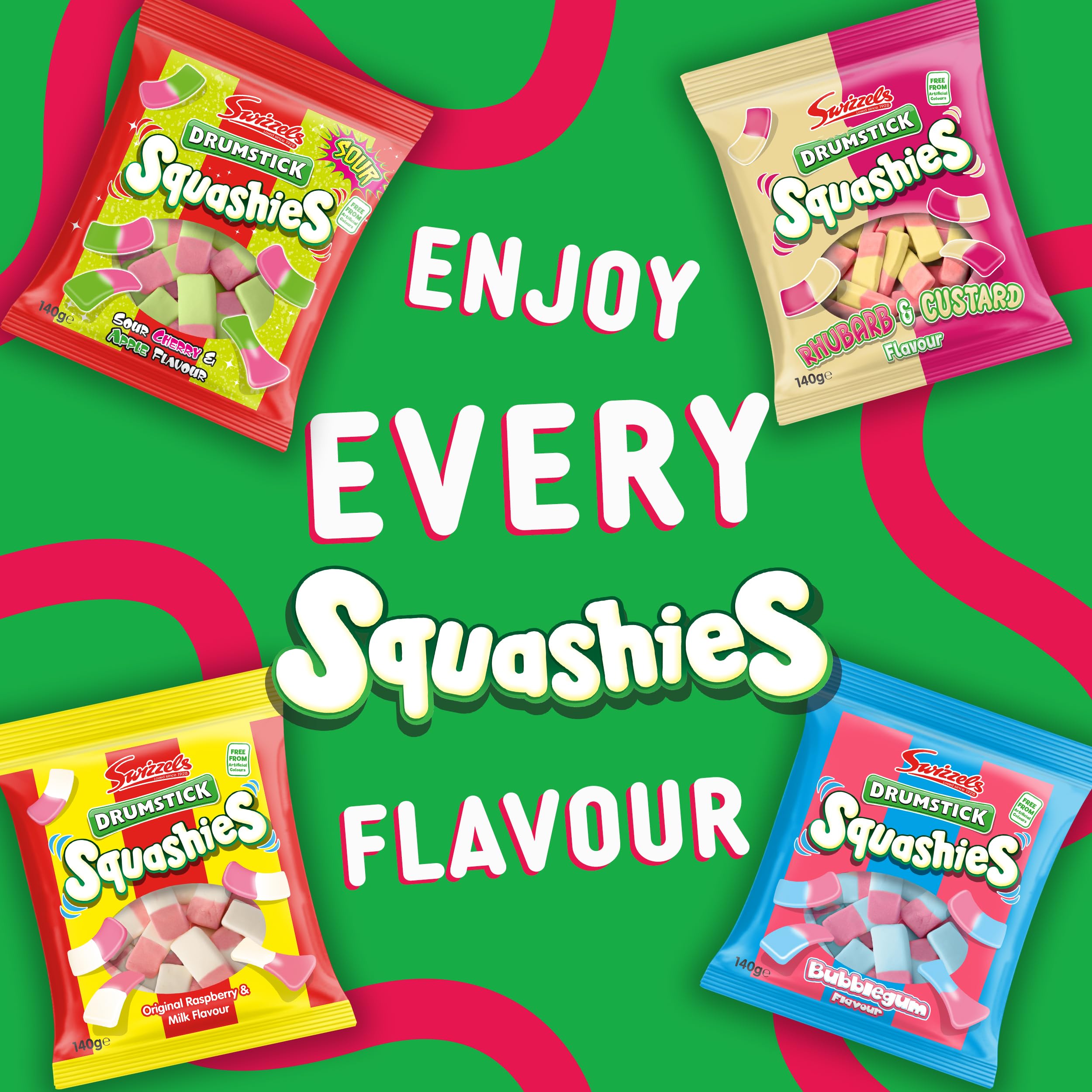 Swizzels Squashies Sweets - Sour Apple and Cherry Flavour Gummy Candy | 120g Pack 5
