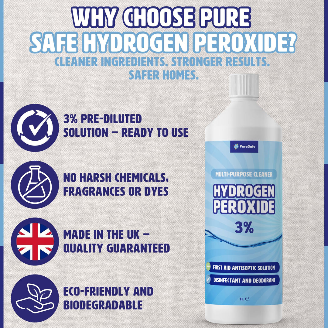 Pure Safe - Hydrogen Peroxide 3% Solution 1 Ltr – Multi-Purpose Household Cleaner