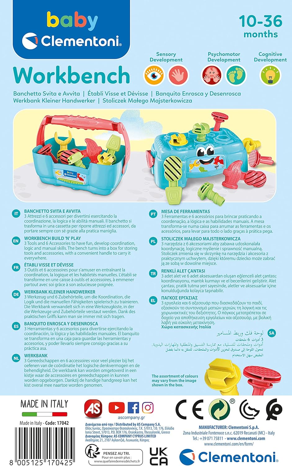 Clementoni Baby Work Bench - Educational Tool Playset for Toddlers 24M+ 10