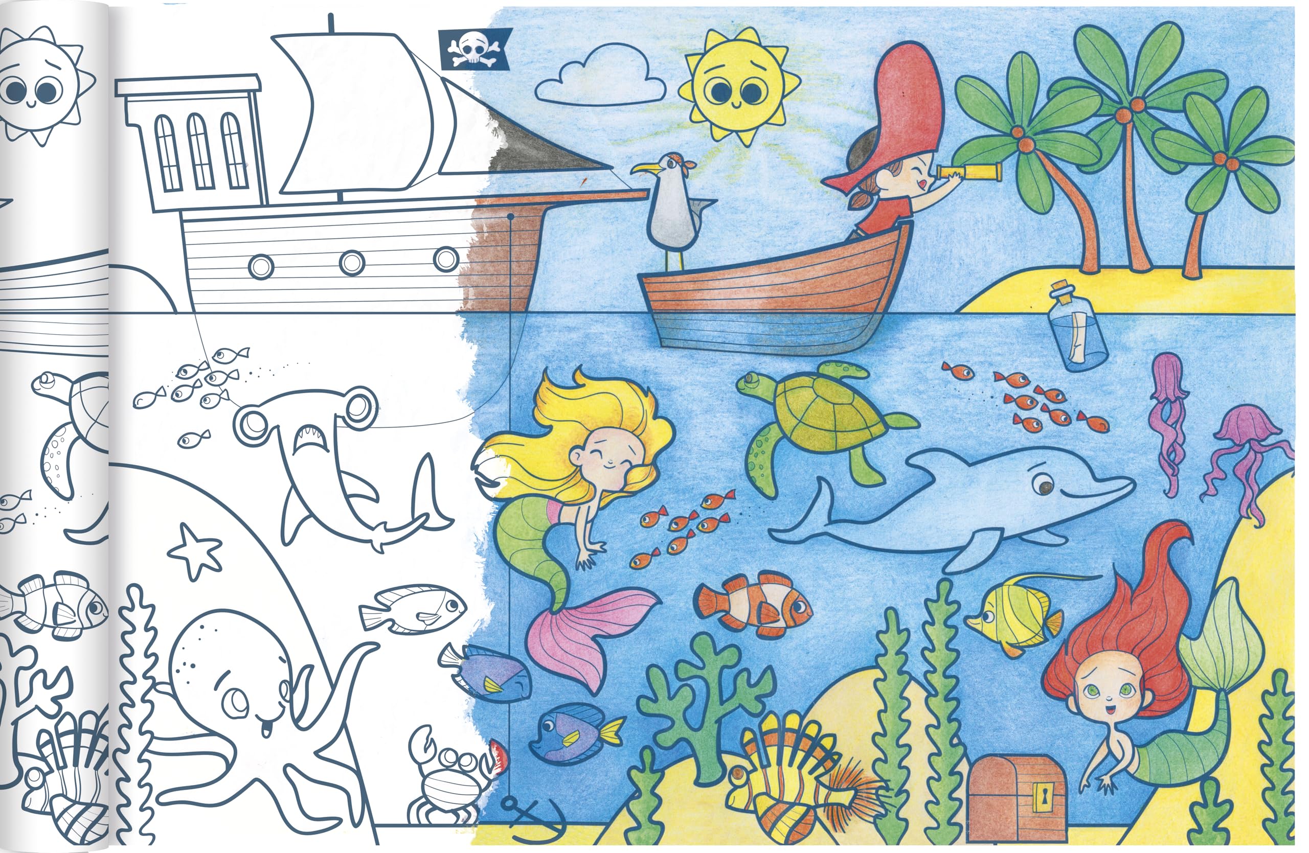 Avenue Mandarine Graffy Roll Colouring Poster - Pirates & Mermaids | 5m Roll | 90gsm Paper