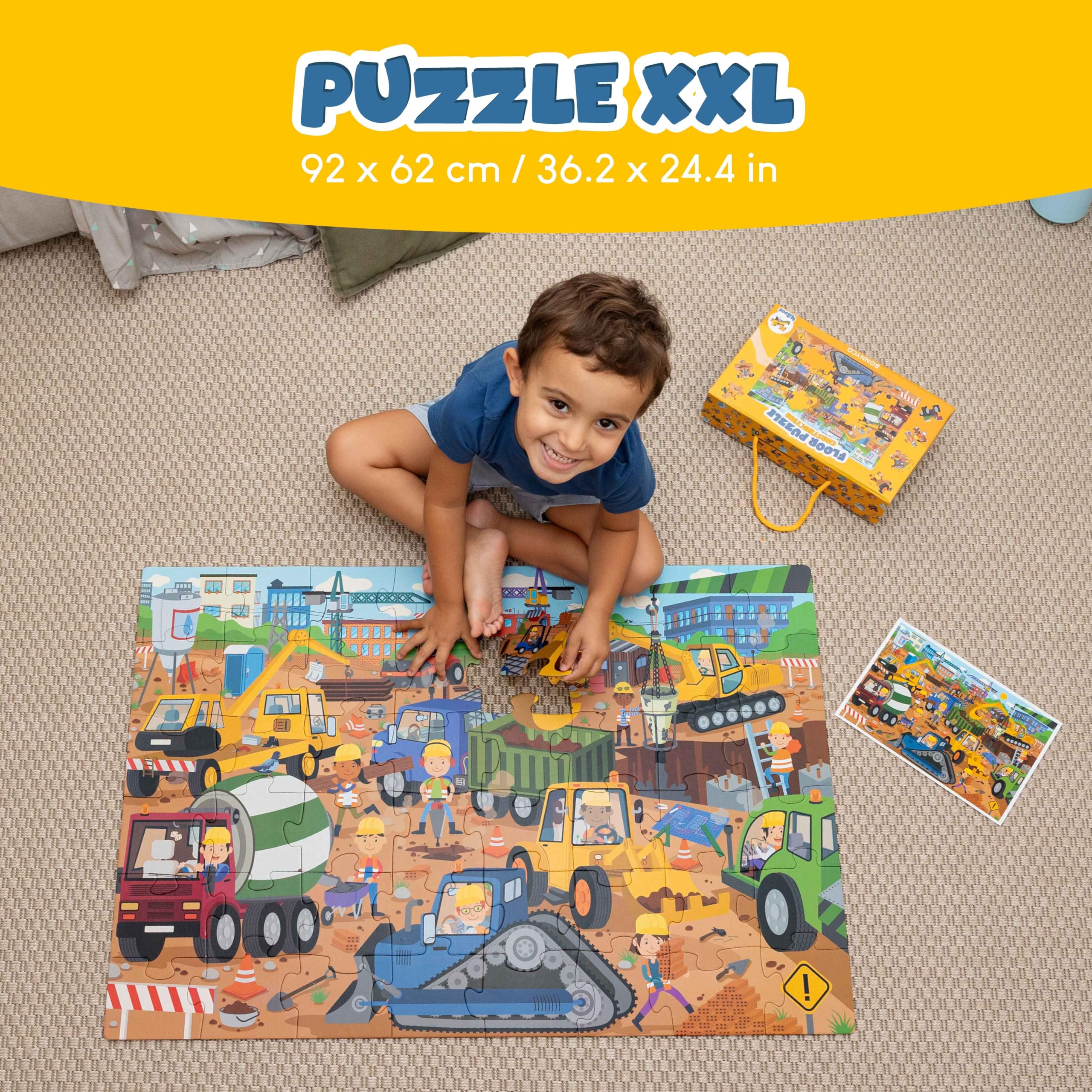 BONNYCO Construction Site Giant Floor Puzzle - 48 Large Pieces | 36.2 x 24.4 Inches | Ages 2+ 2