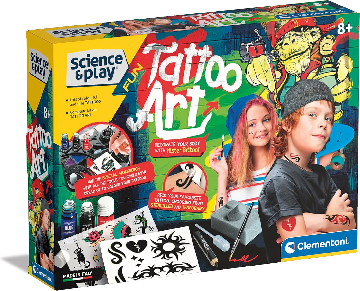 Clementoni Science & Play Fun Art-Tattoo Kit - Educational Arts & Crafts Set for Kids 8-12 1