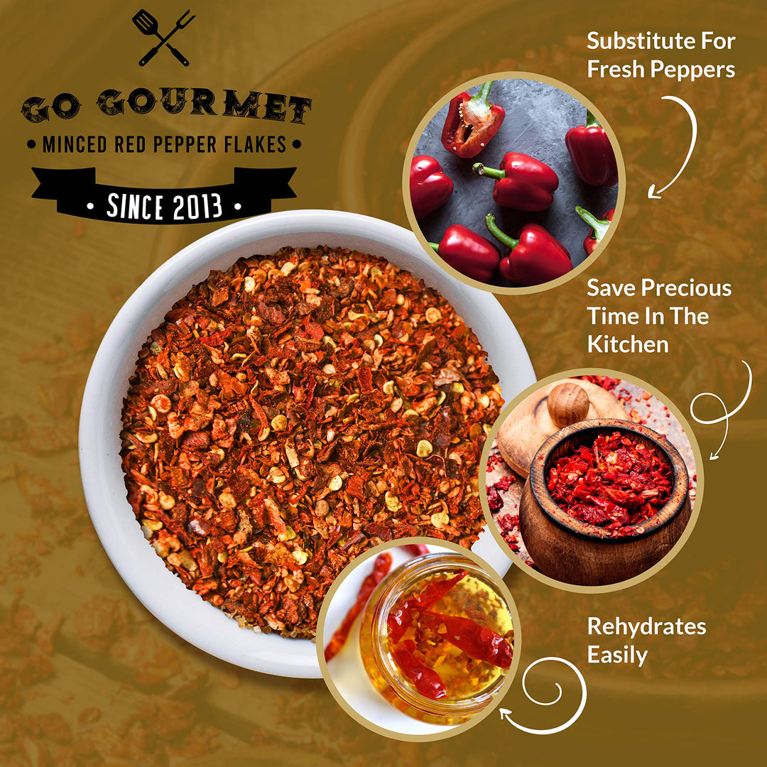 Go Gourmet Minced Red Pepper Flakes - Dehydrated Red Bell Peppers 6-9mm
