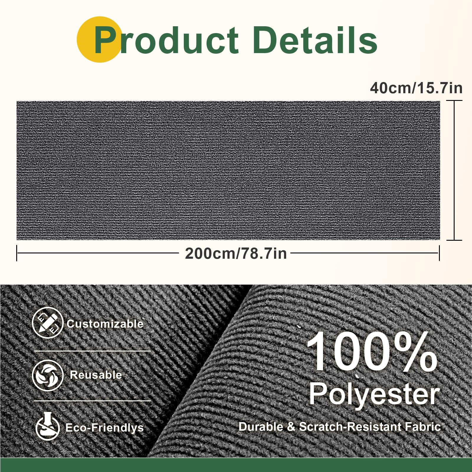 Gimars Thickened Self-Adhesive Cat Scratching Mat - 200 x 40cm Grey Polyester | Furniture Protection