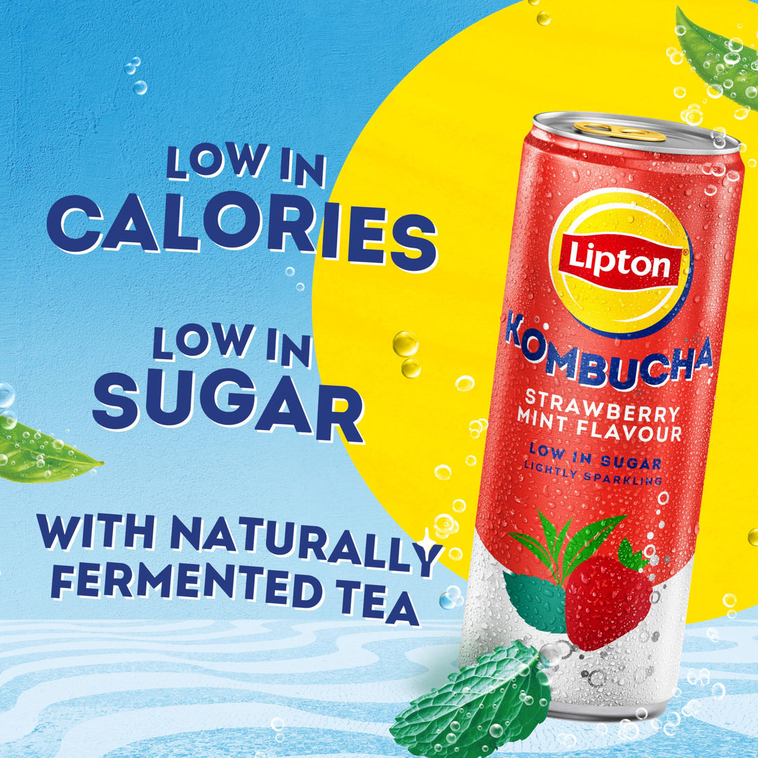 Lipton Kombucha Strawberry & Mint Flavored Tea Drink, 250ml (Pack of 4)