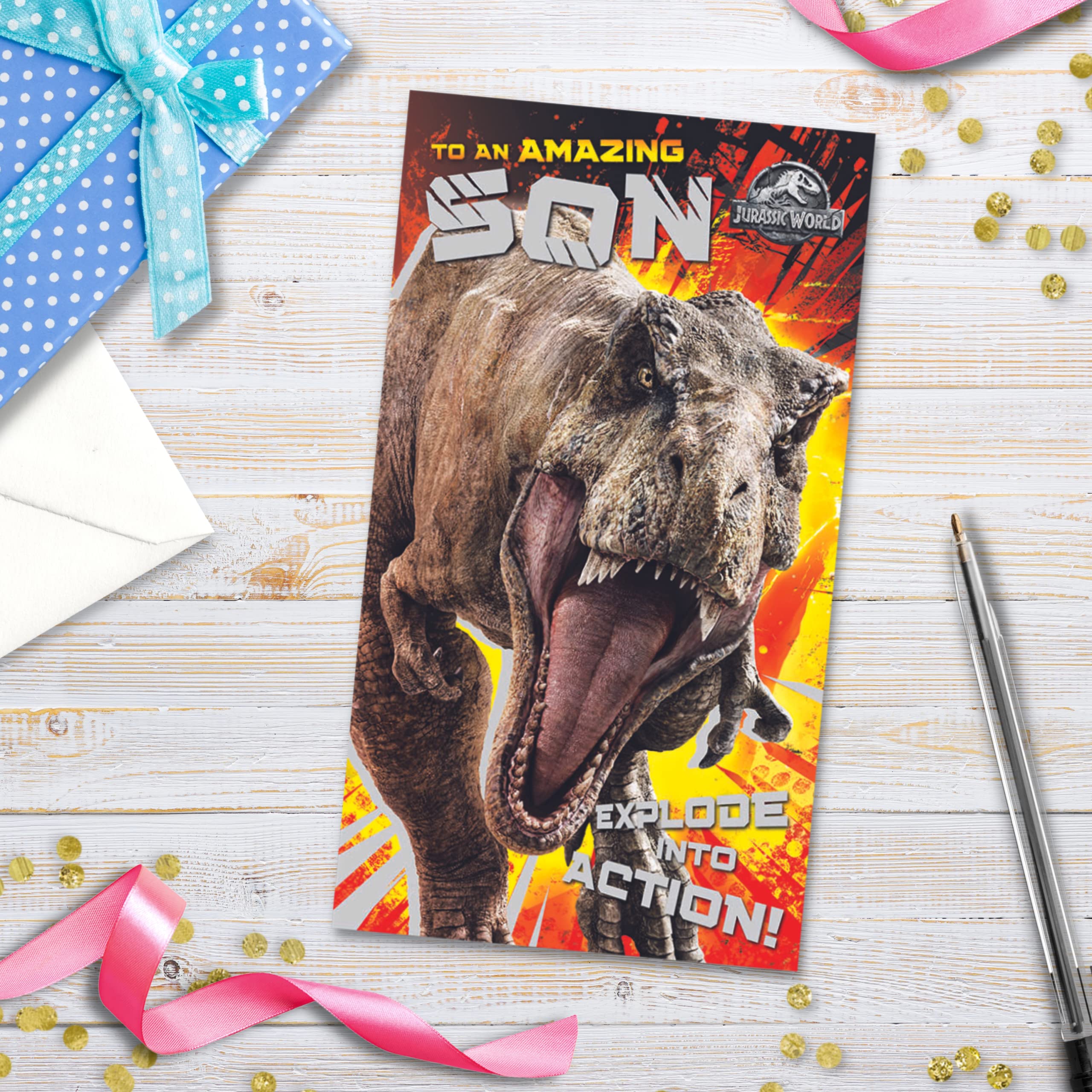 Jurassic World Son Birthday Card - Multi Color | 9 x 5 Inch
