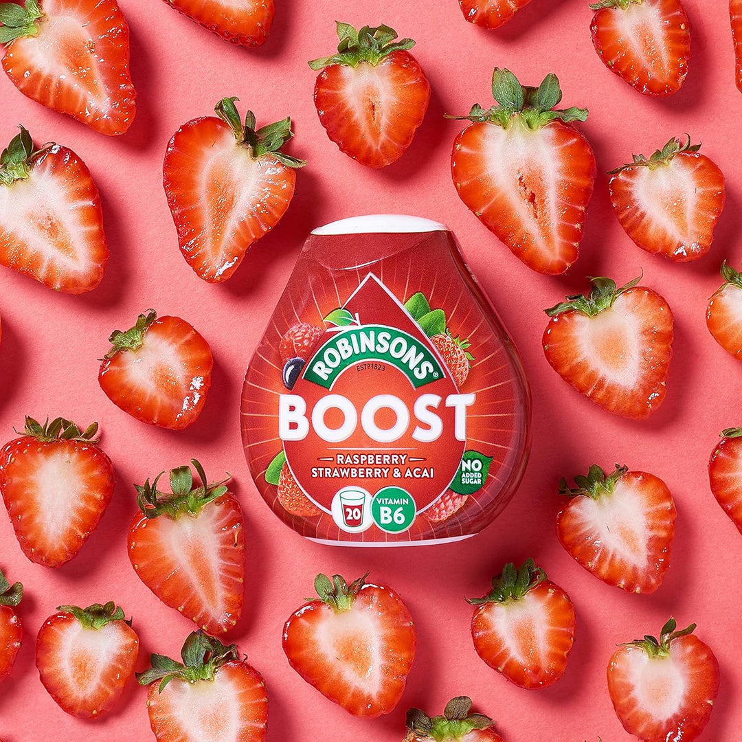 Robinsons Boost Benefit Drops Raspberry, Strawberry & Acai with Vitamin B6 – No Added Sugar Squash Concentrate