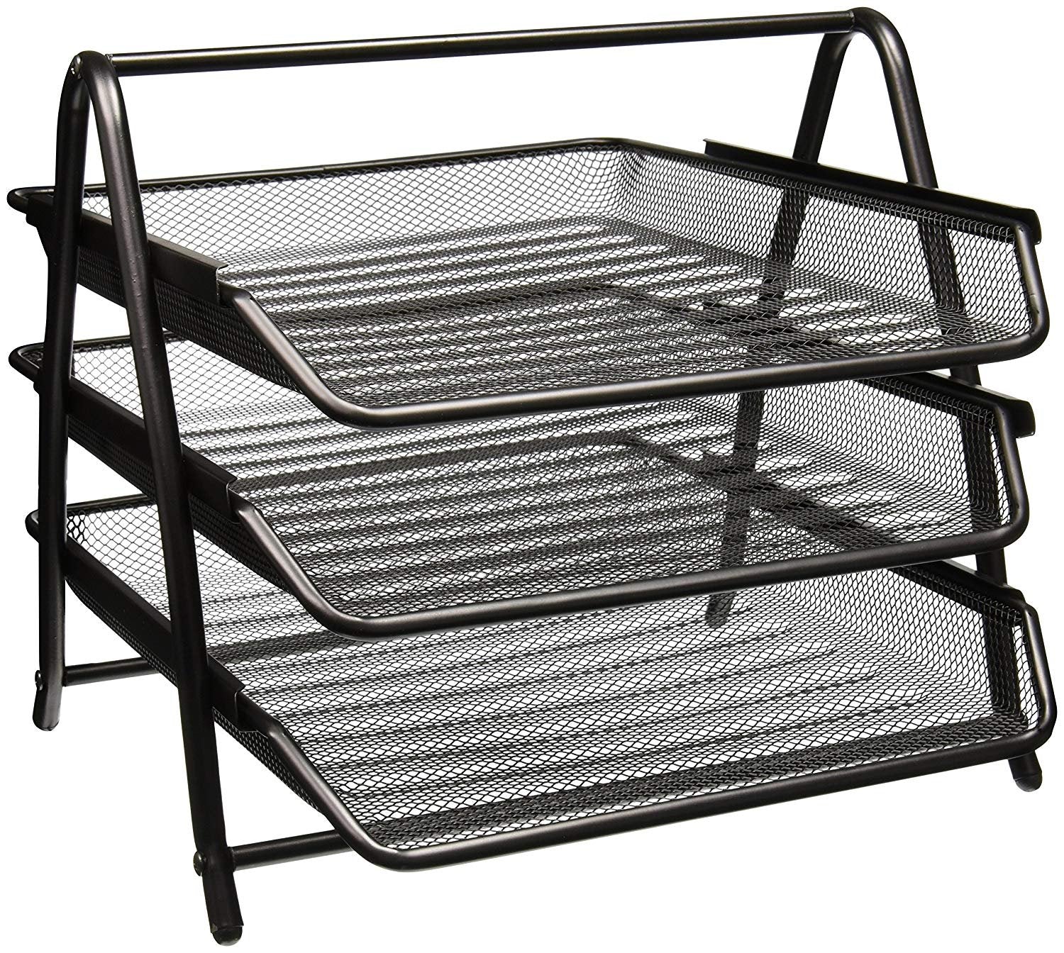 Zuvo Mesh Desk Organiser - 3 Tier Letter Tray | Black Alloy Steel | 320x240x50mm