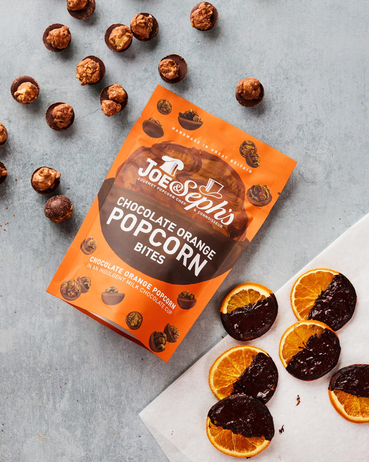 Joe & Seph's Milk Chocolate Orange Popcorn Bites (63g) - Belgian Chocolate Coated Gourmet Popcorn