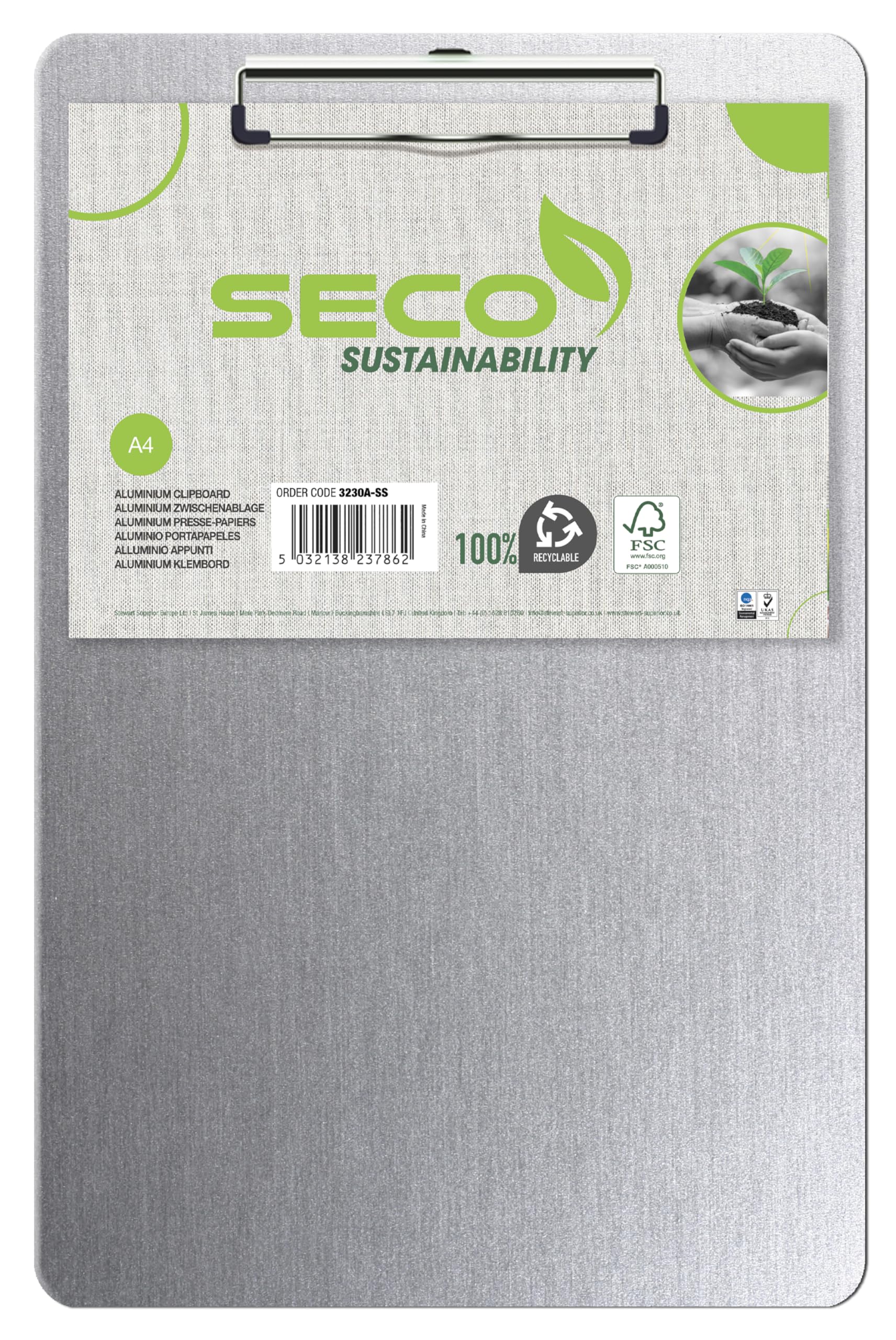 SECO A4 Aluminium Clipboard - Heavy Duty Writing Board with Strong Metal Clip | Metallic Silver 1