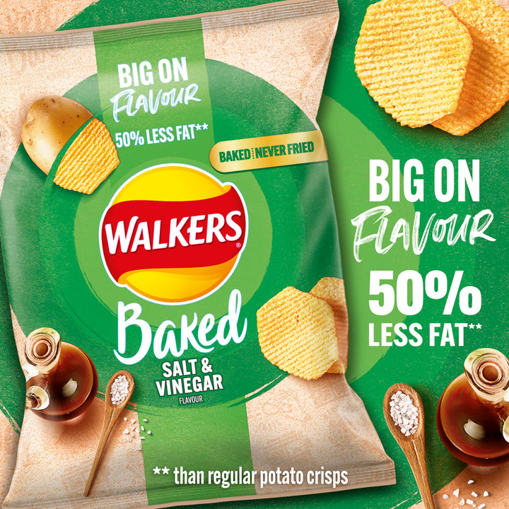 Walkers Baked Salt & Vinegar Crisps 32 x 37.5g - 50% Less Fat Snacks