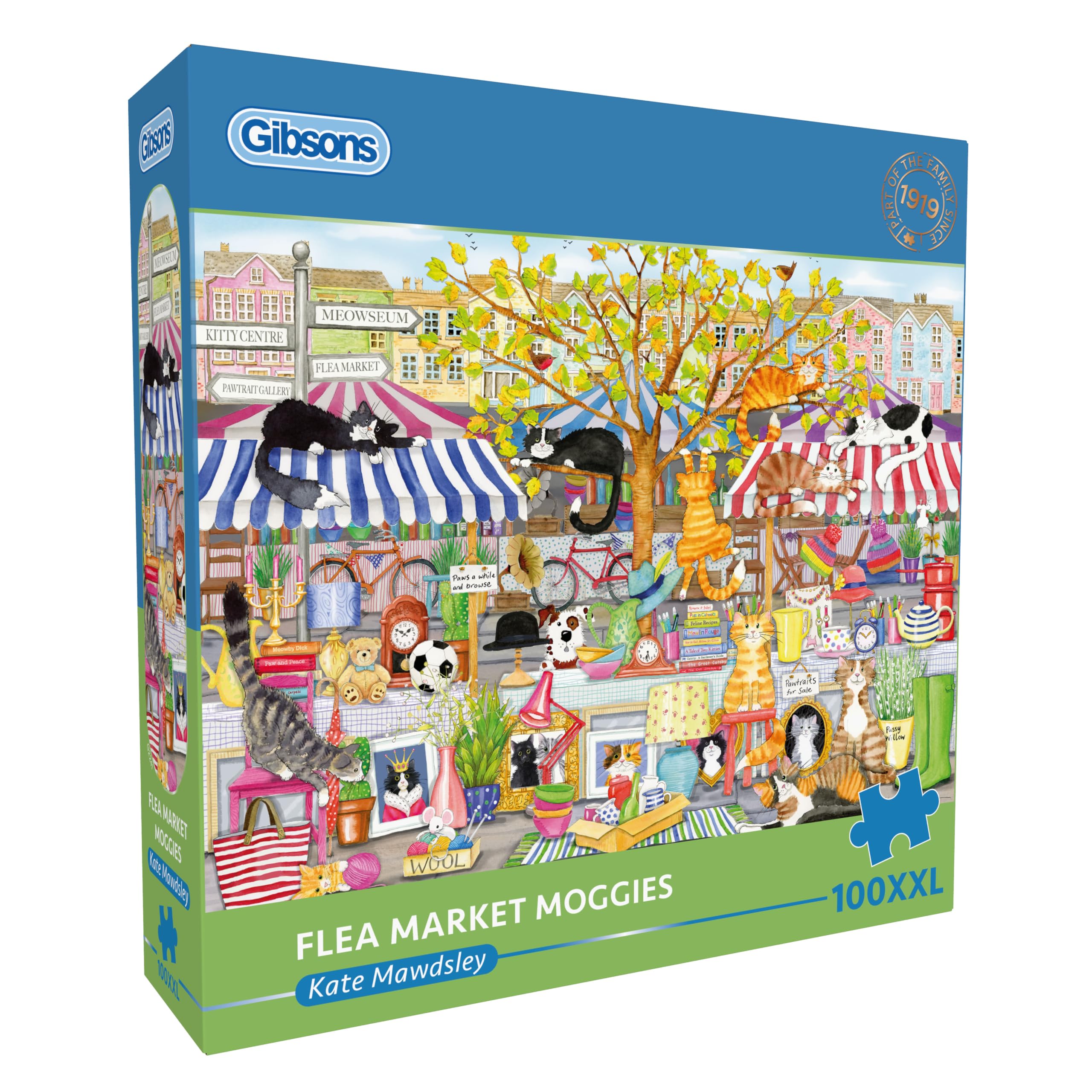 Gibsons Flea Market Moggies Jigsaw Puzzle - 100 XXL Pieces, 48 x 34 cm | Recycled Board 1