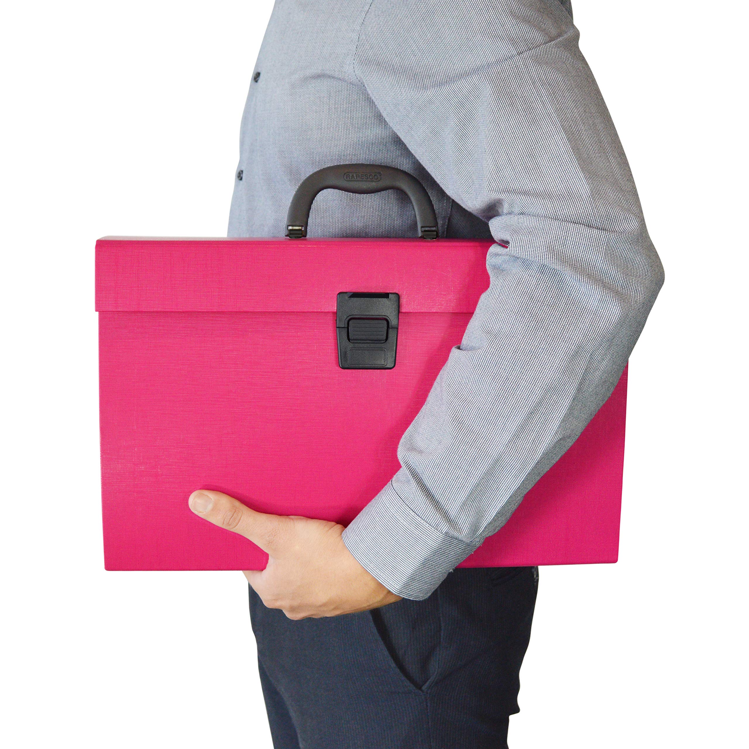 RAPESCO 1554 Expanding Box File Document Organiser - 19 Pocket A4+ | Hot Pink | 100% Recycled Manilla 5