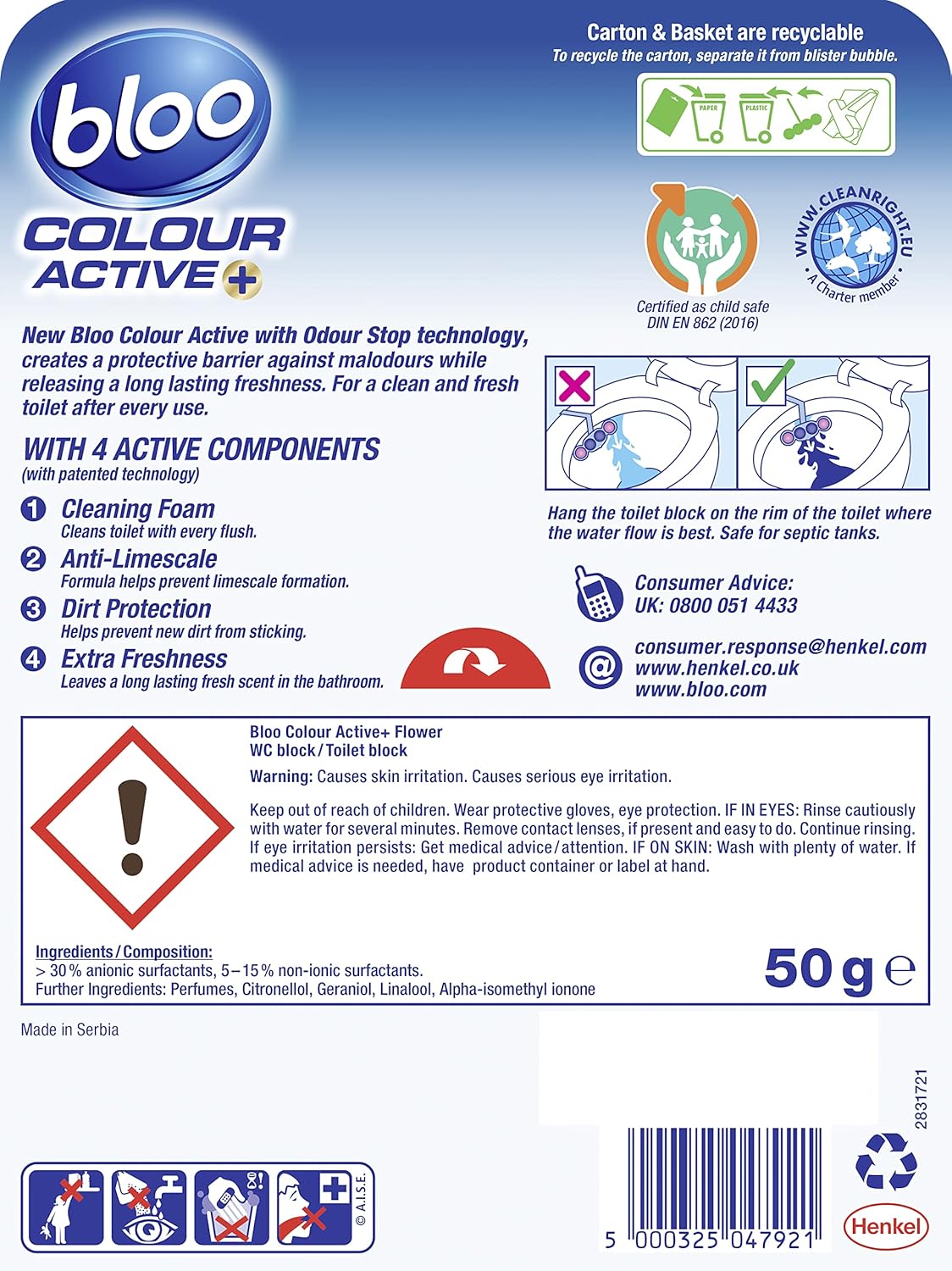 Bloo - Colour Active Fresh Flowers Toilet Rim Block 50g 7