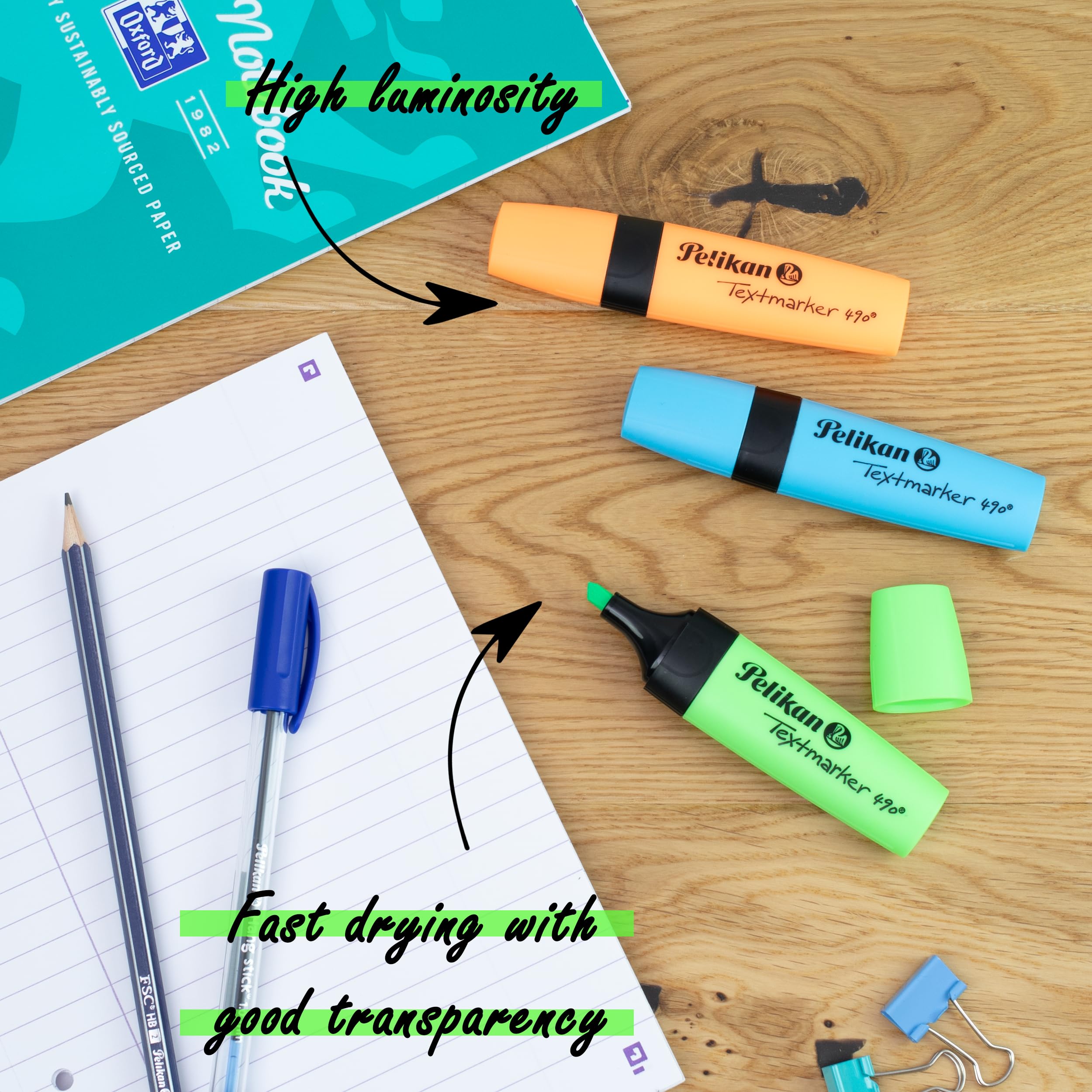 Pelikan Textmarker 490 Highlighters - Pack of 6 Bright Colors | 3-Width Chisel Tip