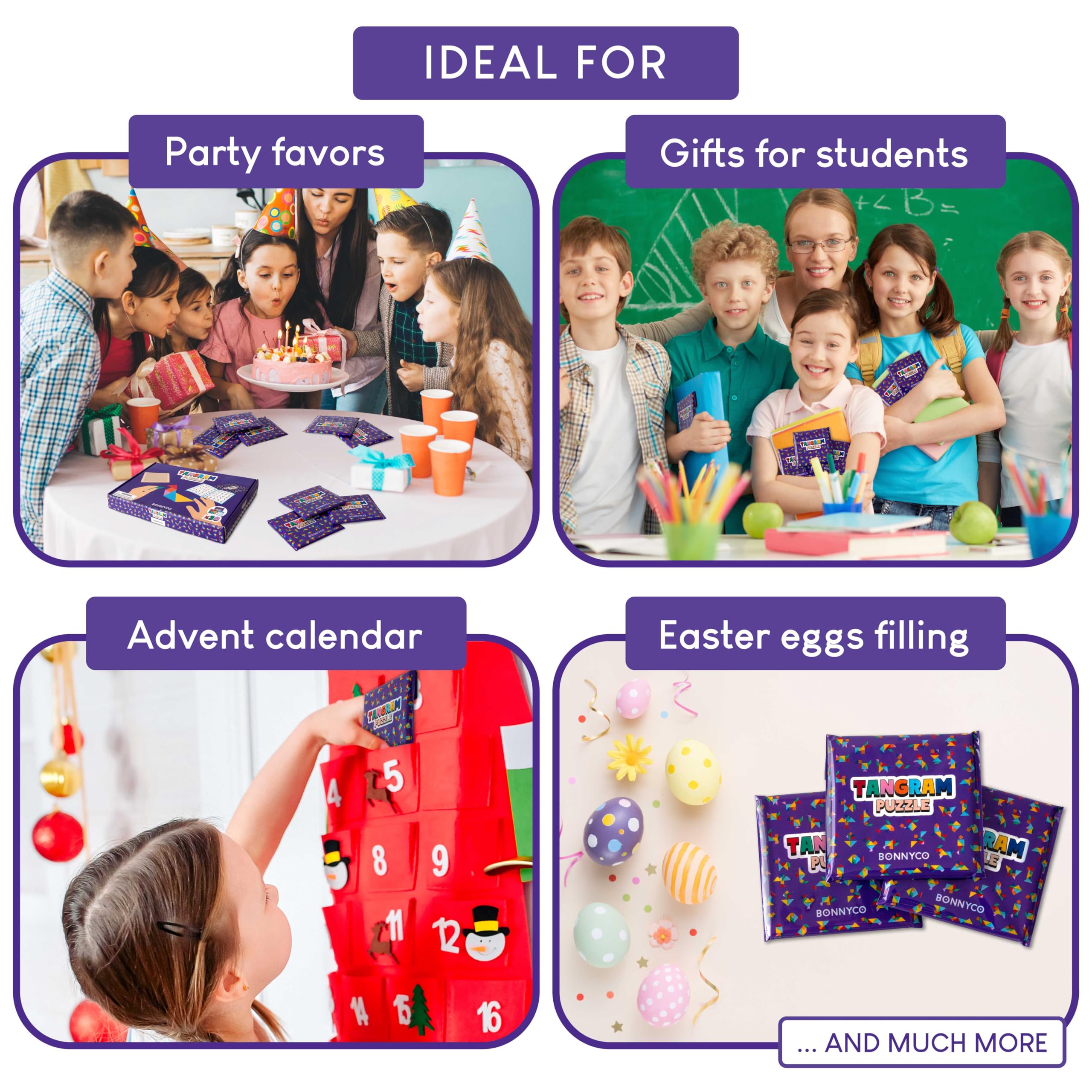 BONNYCO Tangram Puzzles - 30 Pack | Unisex Kids Party Favours | Wooden Educational Toy 9