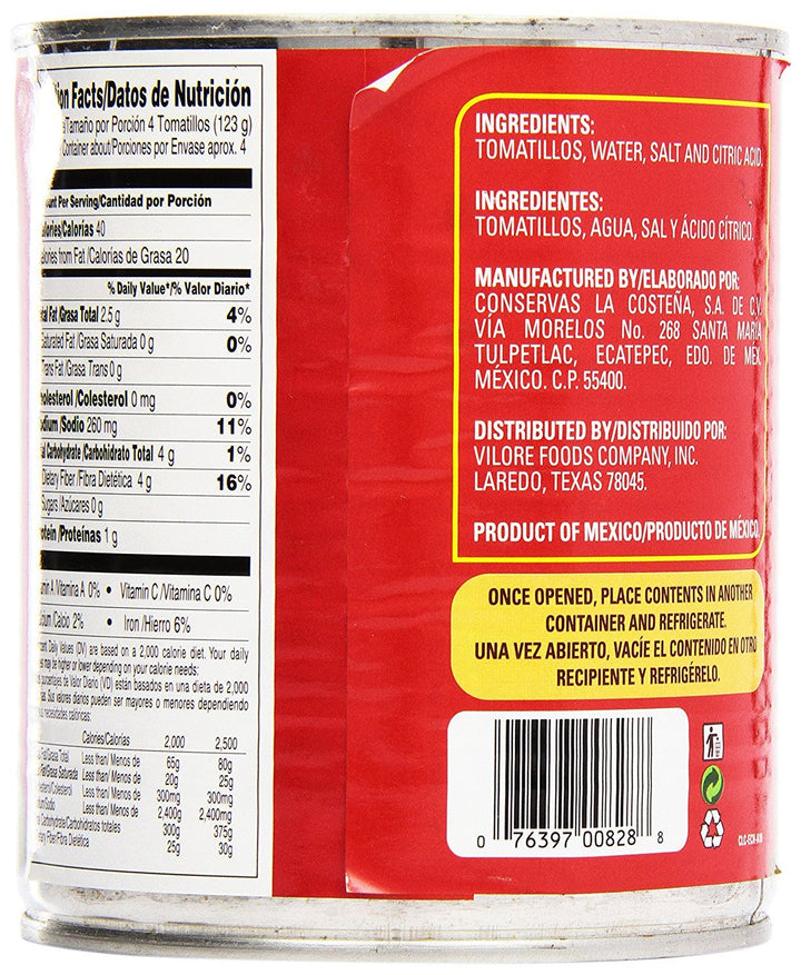 La Costena Tomatillos 794g - Whole Cooked Tomatillos in Water with Citric Acid