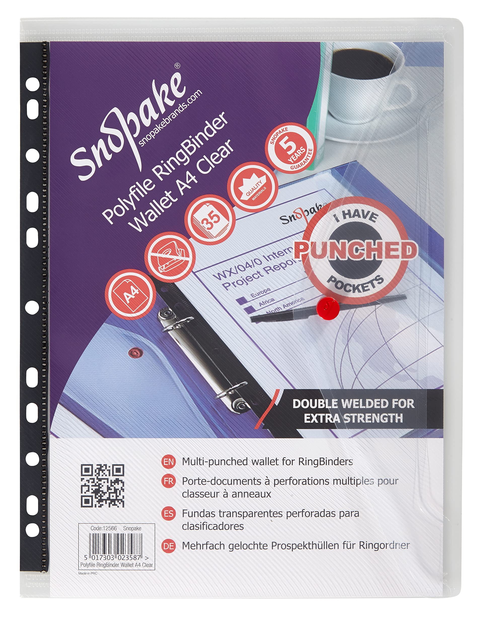 Snopake A4 Polyfile RingBinder Popper Wallet – Clear [Pack of 5] Ref: 12566 6