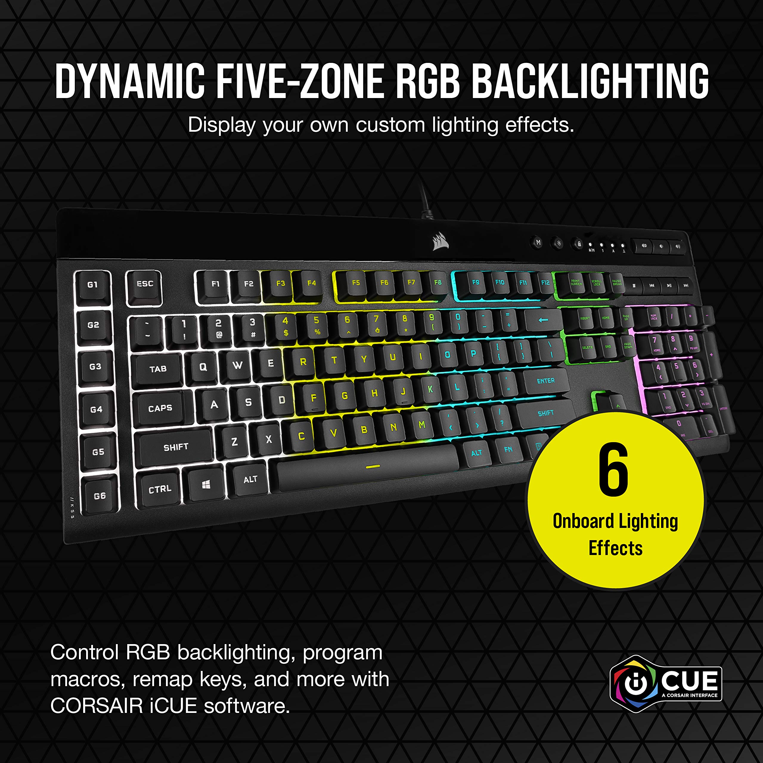 CORSAIR K55 RGB PRO Membrane Wired Gaming Keyboard – IP42 Dust and Spill-Resistant – 6 Macro Keys with Elgato Integration – iCUE Compatible – QWERTY UK – PC, Mac, Xbox – Black 7