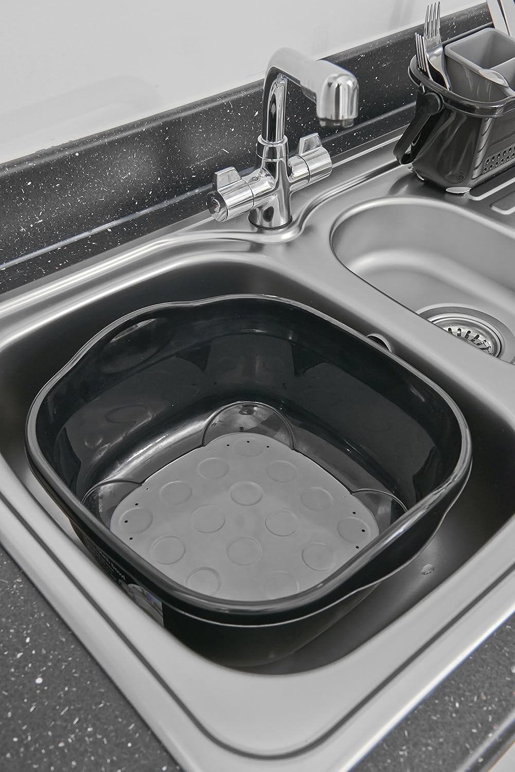 Addis Soft Touch Washing Up Bowl - 9L Twin Material Dish Basin with Carry Handles, Black/Grey