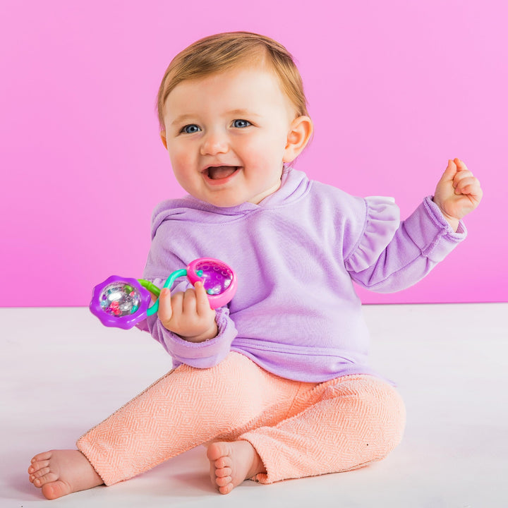 Bright Starts Rattle & Shake BPA-Free Baby Barbell Toy - Plush Handle with Mirrored Rattle, 3 Months+
