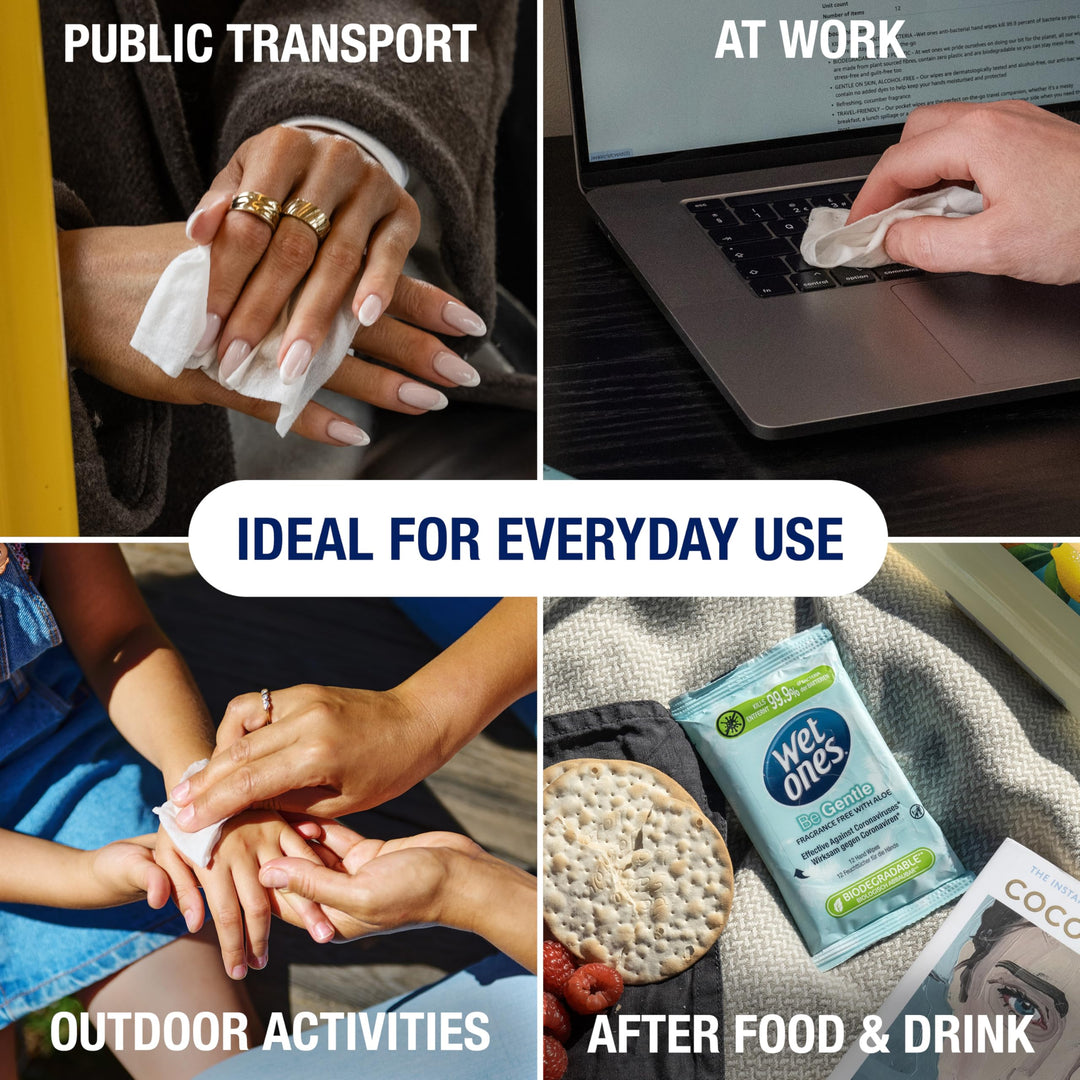 Wet Ones Be Gentle Plastic-Free Antibacterial Pocket Hand Wipes