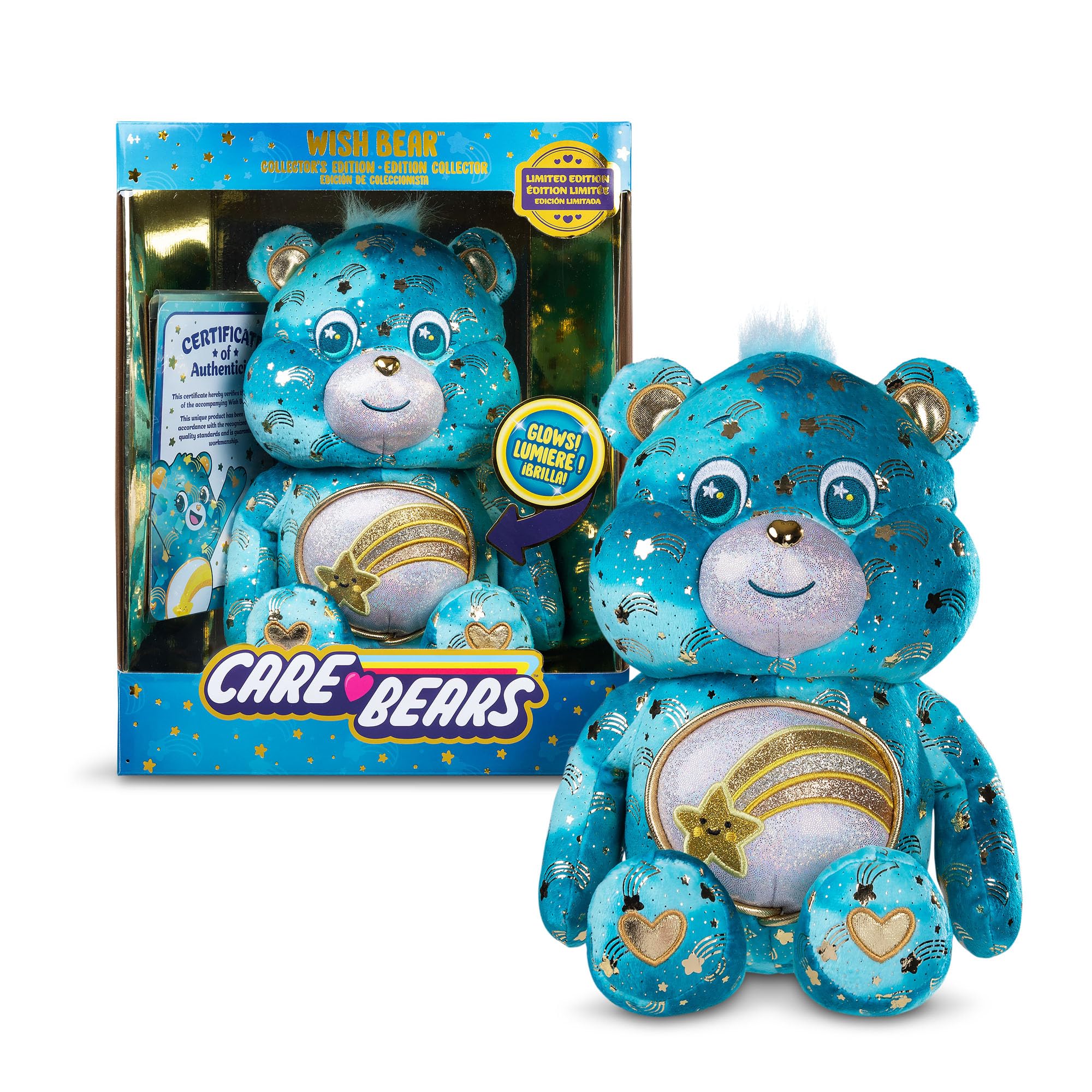 Care Bears Glowing Belly Plush - Wish Bear 35cm Soft Eco-Friendly Stuffed Animal