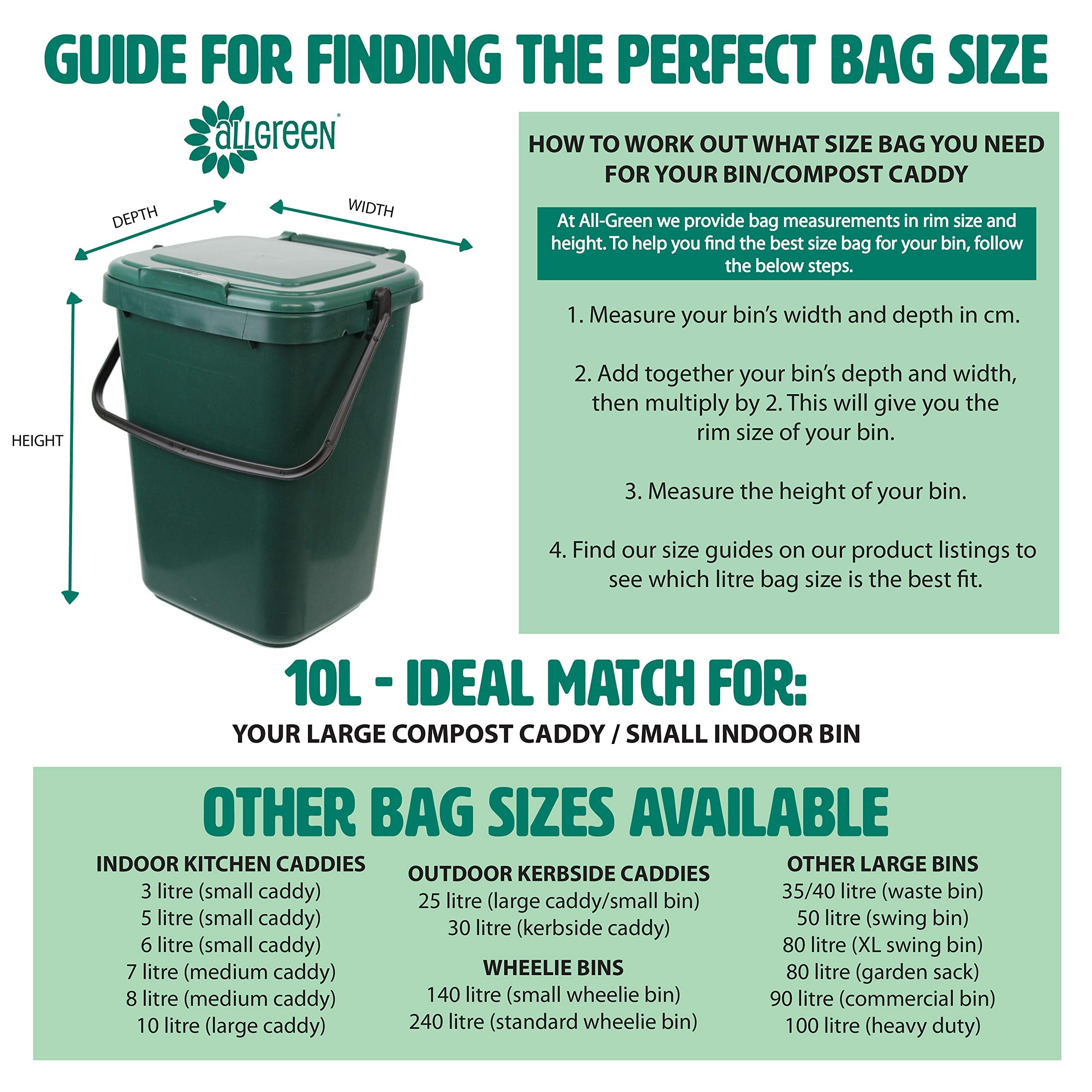 All-Green VC 10L-3 Compostable Bin Liners - 10 Litre Capacity, 75 Bags (3 Rolls) | Corn Starch Bioplastic 4