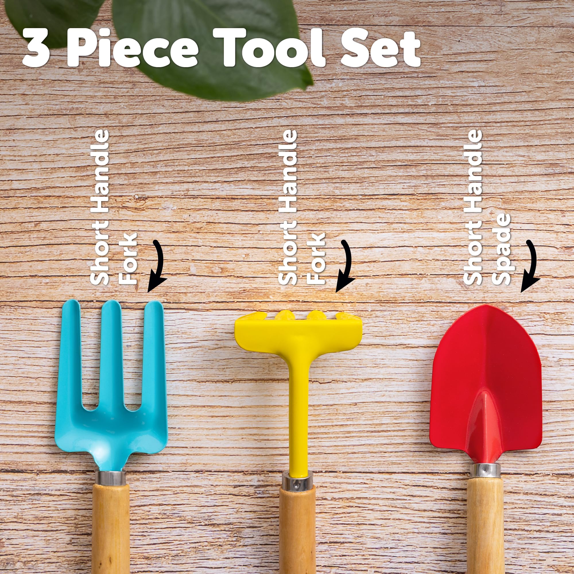 Toyrific Little Roots 3 Piece Children's Gardening Tool Set with Wooden Handles | Ages 3+ 4