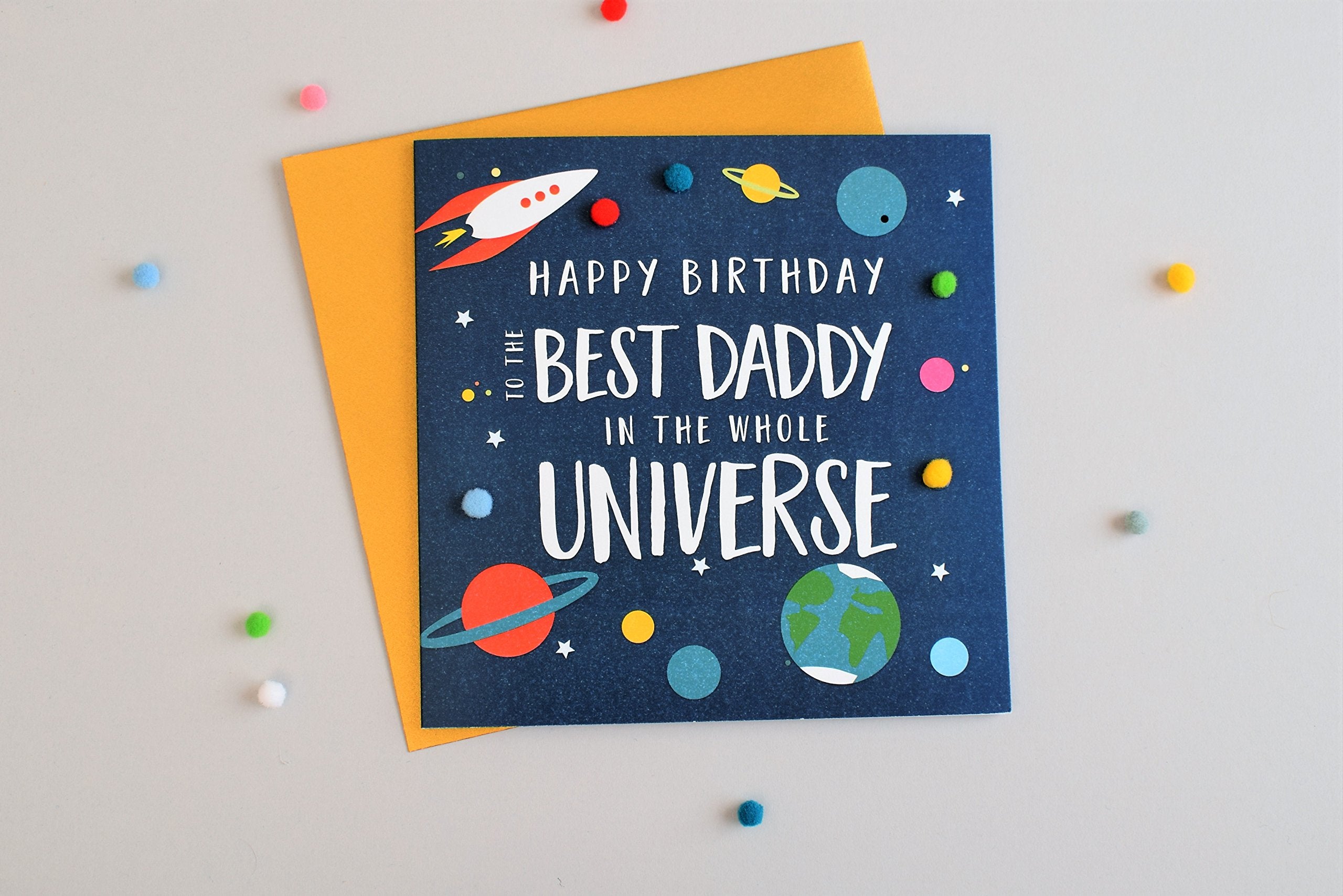 Claire Giles Greeting Cards Pom Pom Happy Birthday Card for Daddy | 150x150mm | Blank Inside 4