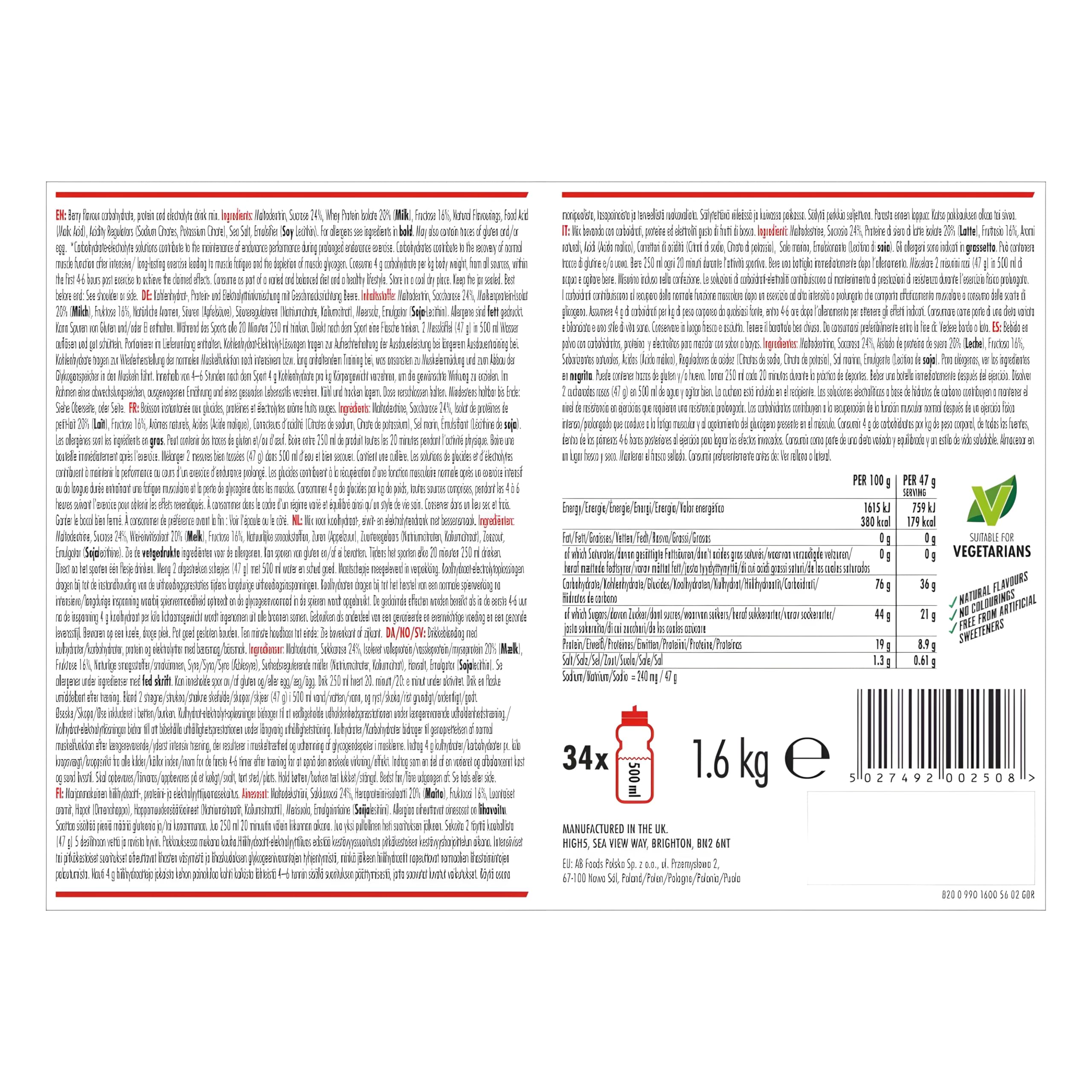 HIGH5 - Energy Drink With Protein Blend of Carbohydrates, Protein & Electrolytes Sports Drink Powder (Berry, 1.6kg) 8