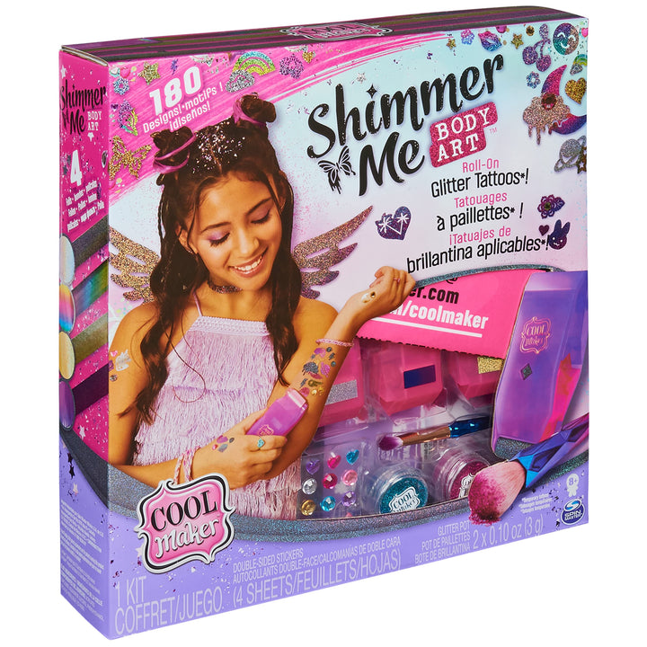 Cool Maker Shimmer Me Body Art avec rouleau, 4 feuilles métalliques et 180 motifs, tatouage temporaire, jouets pour enfants