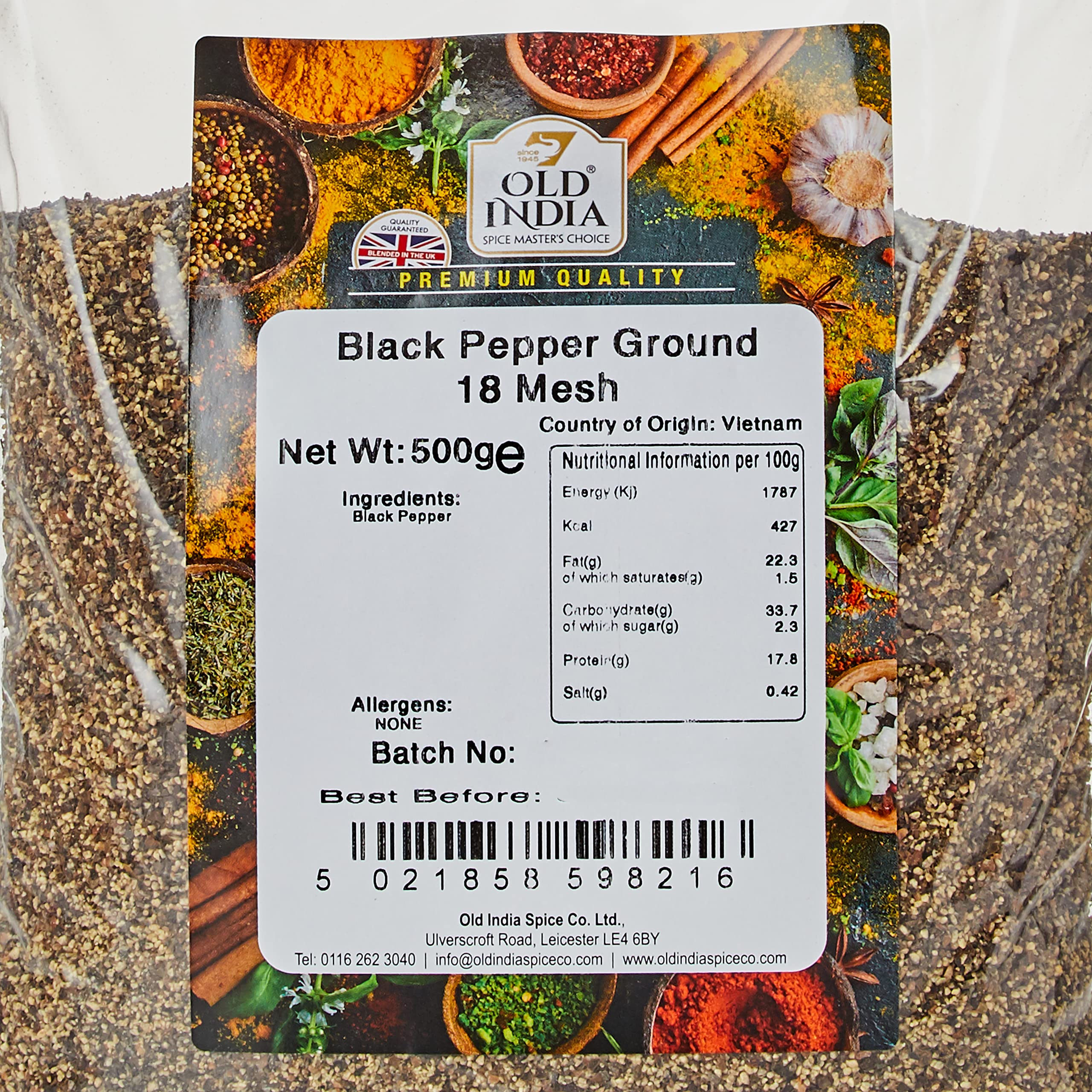 Old India Ground Black Pepper - 18 Mesh | 500g Natural Spice