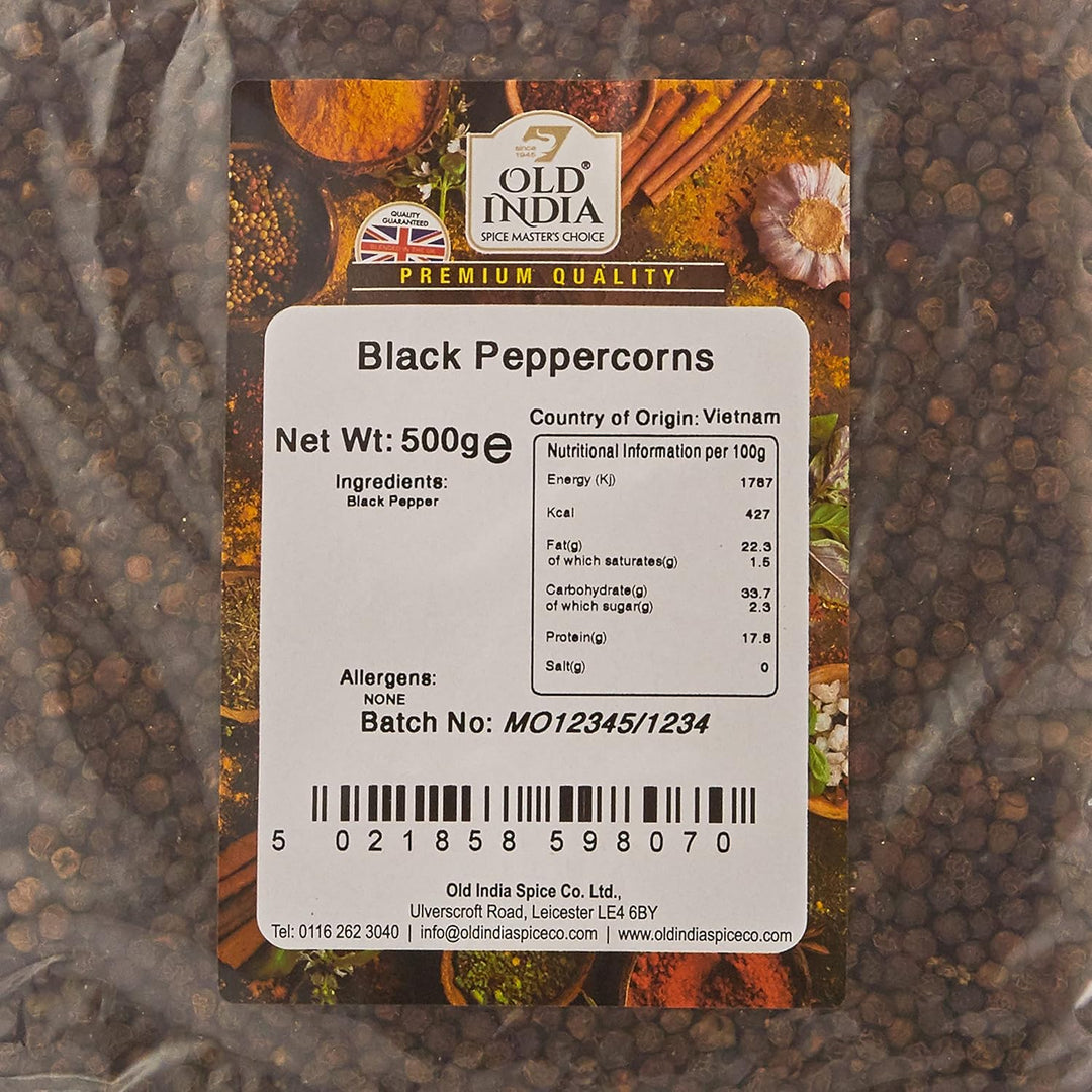 Old India Black Peppercorns 500g - Premium Whole Peppercorns for Cooking