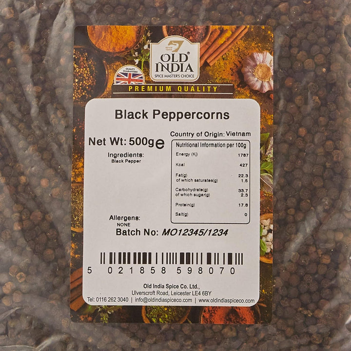Old India Black Peppercorns 500g - Premium Whole Peppercorns for Cooking