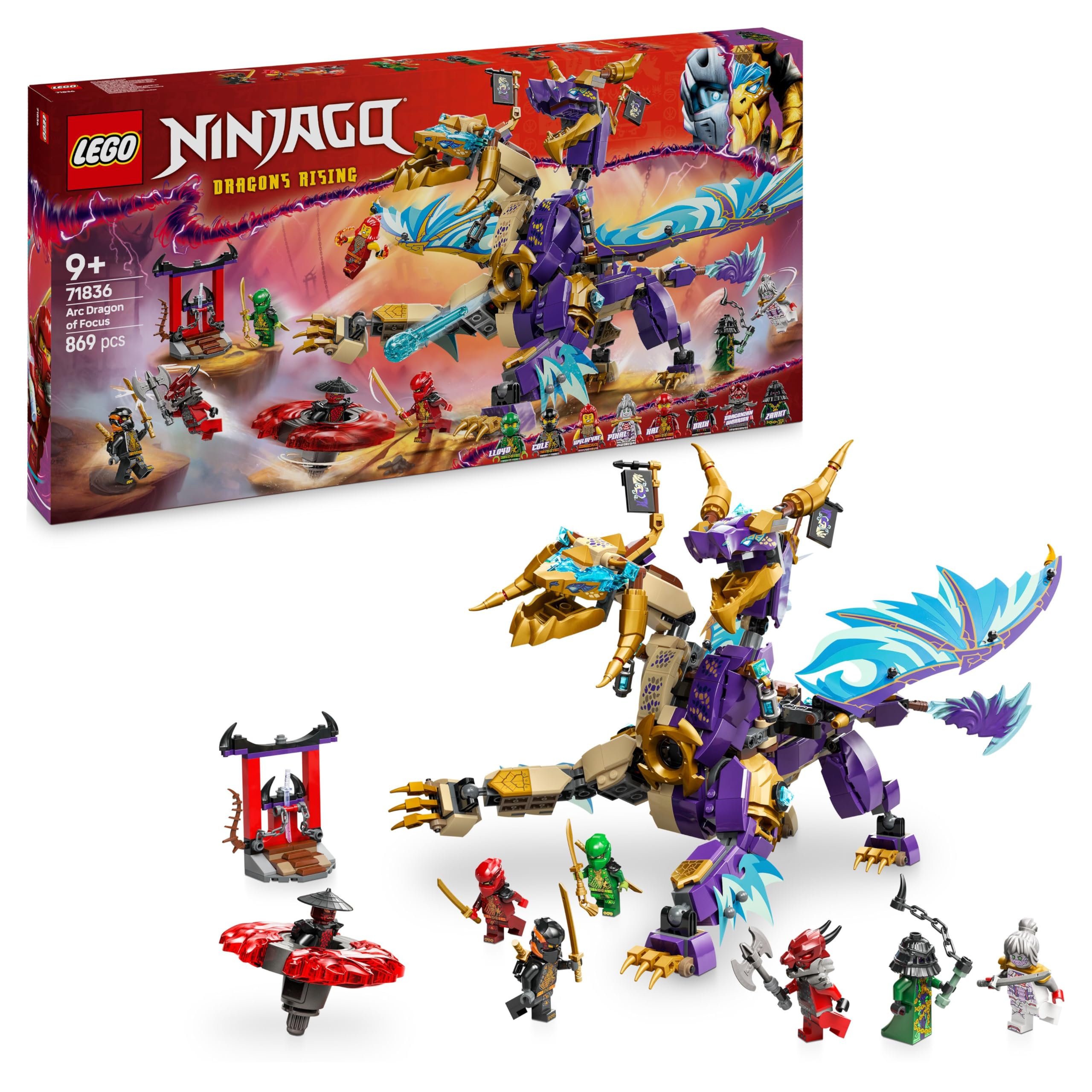 LEGO NINJAGO Arc Dragon of Focus Building Set 71836 with 8 Minifigures & Spinjitzu Spinner