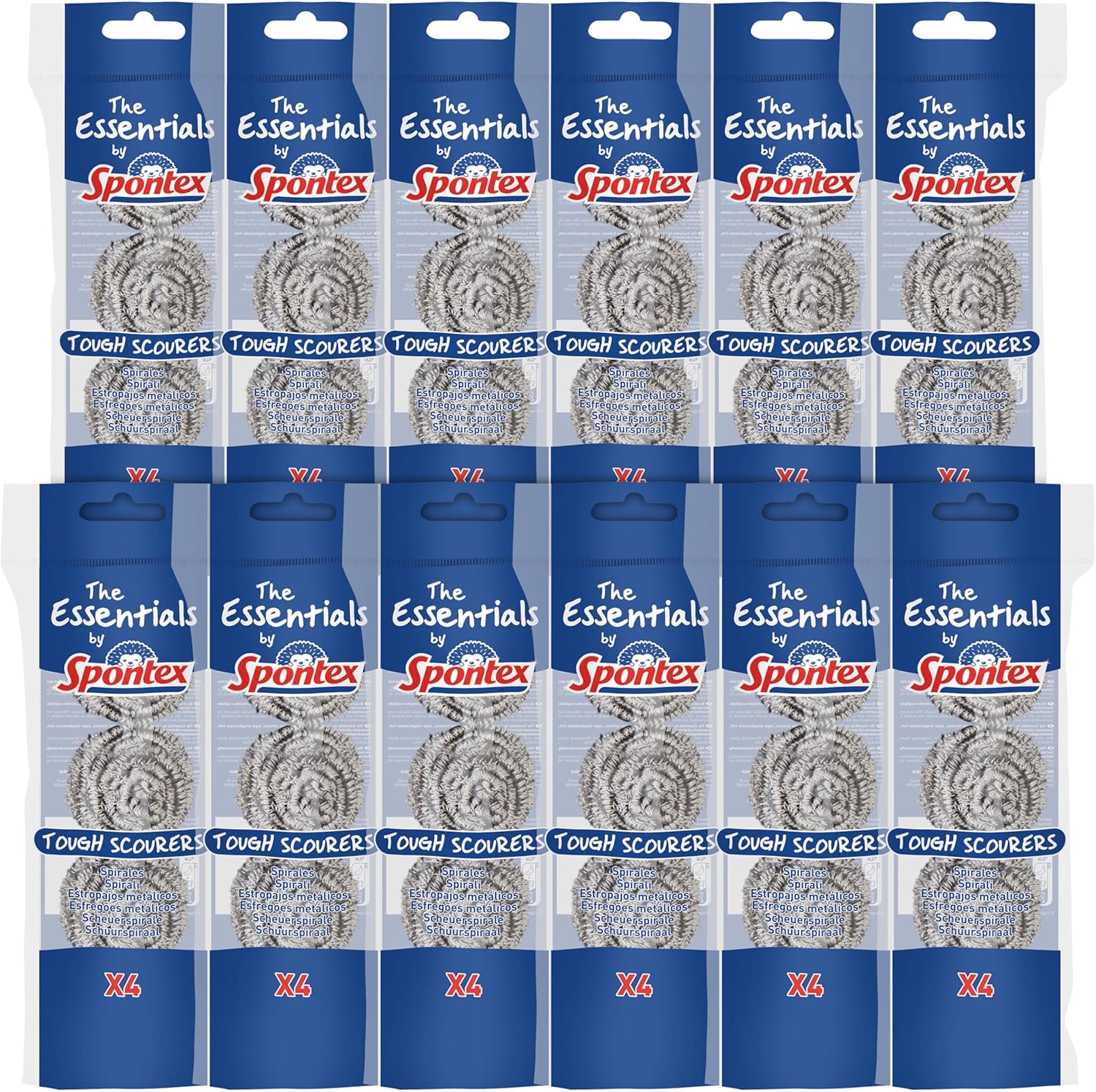 Spontex Essentials Tough Metal Scourers - 12 Packs of 4 (48 Total Scourers) 1