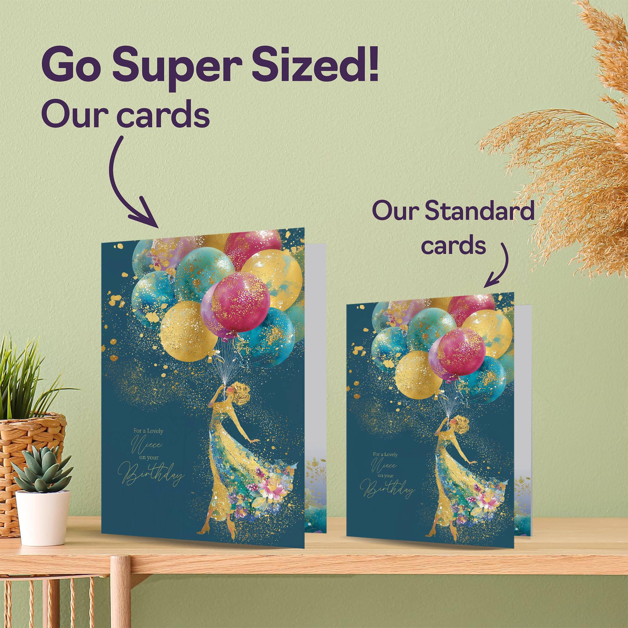 Giftzie Niece Birthday Card - Gold Silhouette Balloons | 127mm x 178mm | Uncoated Interior 3