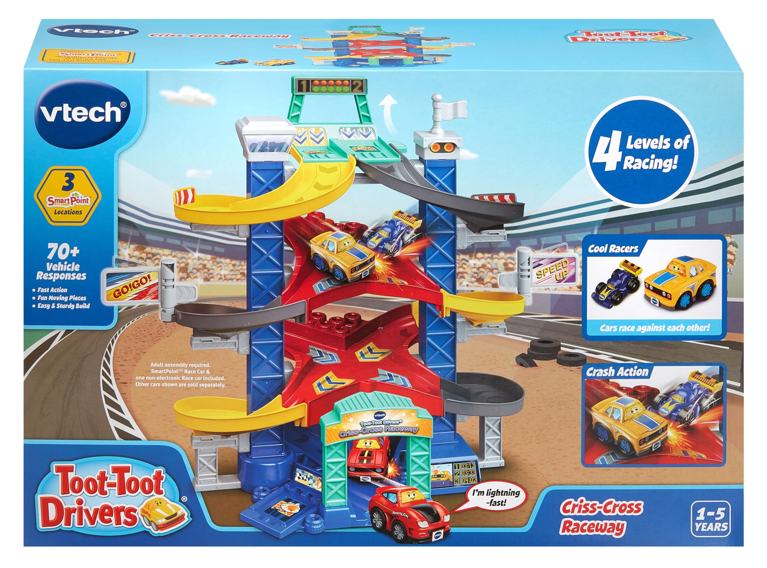 VTech Toot-Toot Drivers Criss-Cross Raceway - Interactive Toy Car Playset with Spiral Track & Crash Zones 6