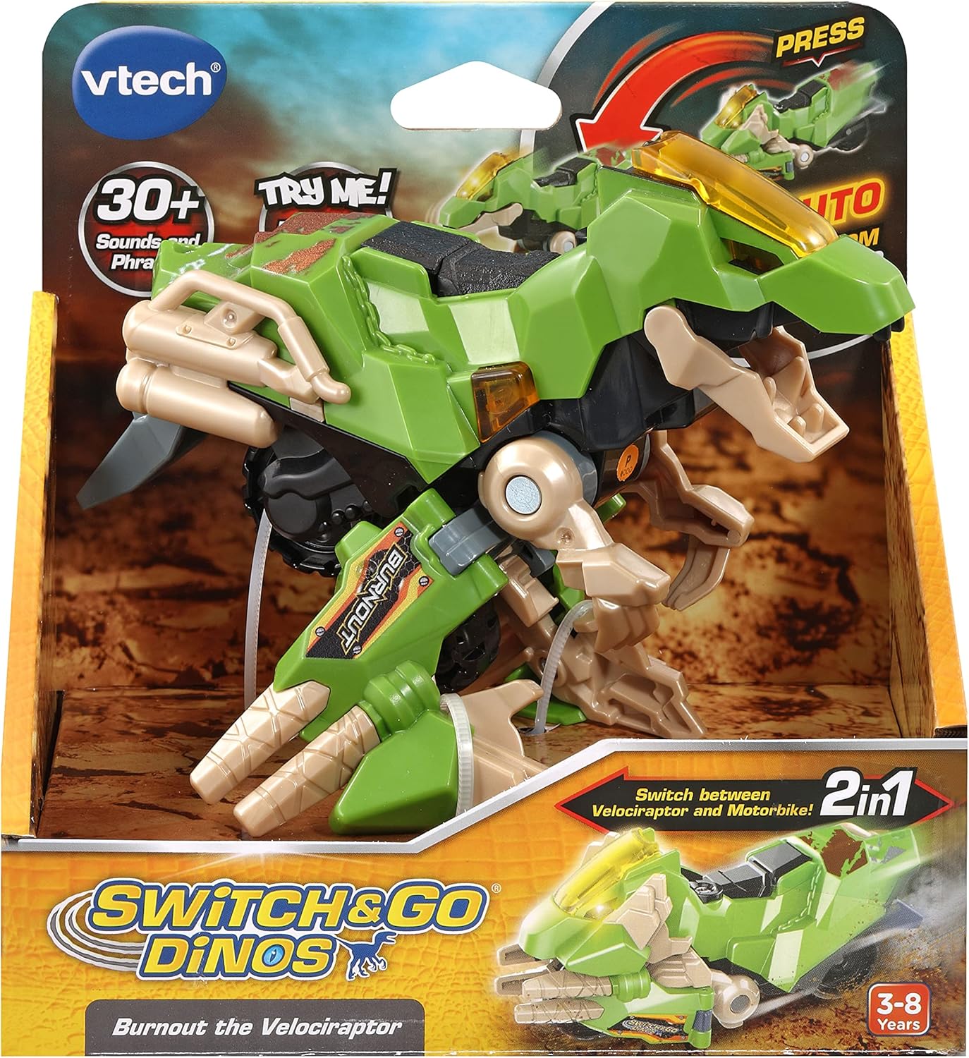 VTech Switch & Go Dinos Burnout The Velociraptor - 2-in-1 Motorcycle to Dinosaur Transforming Toy 5