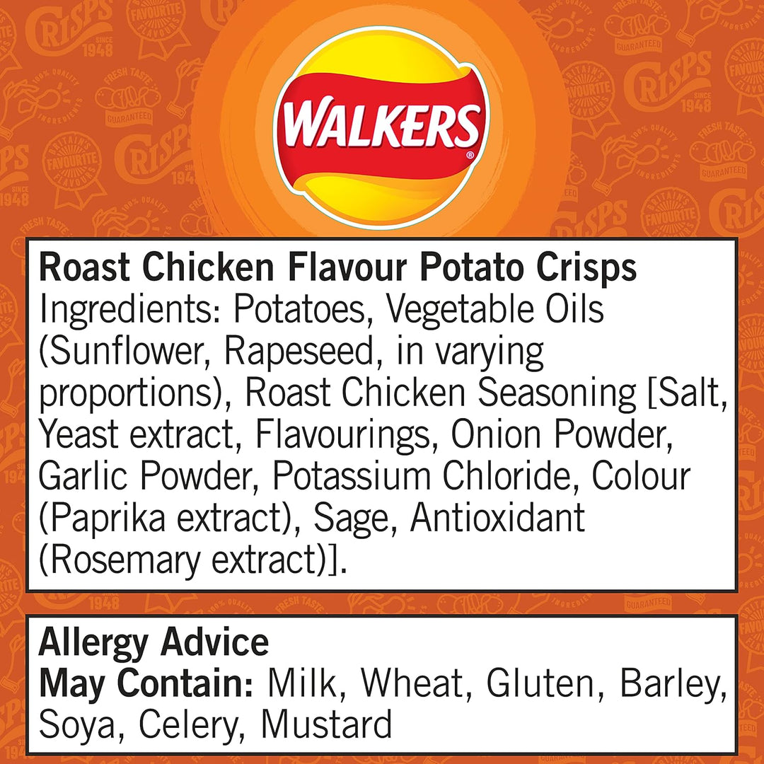 Walkers Roast Chicken Crisps 32.5g (Case of 32) - Made with 100% British Potatoes