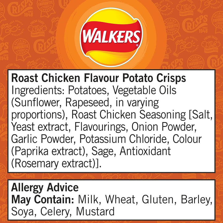 Walkers Roast Chicken Crisps 32.5g (Case of 32) - Made with 100% British Potatoes