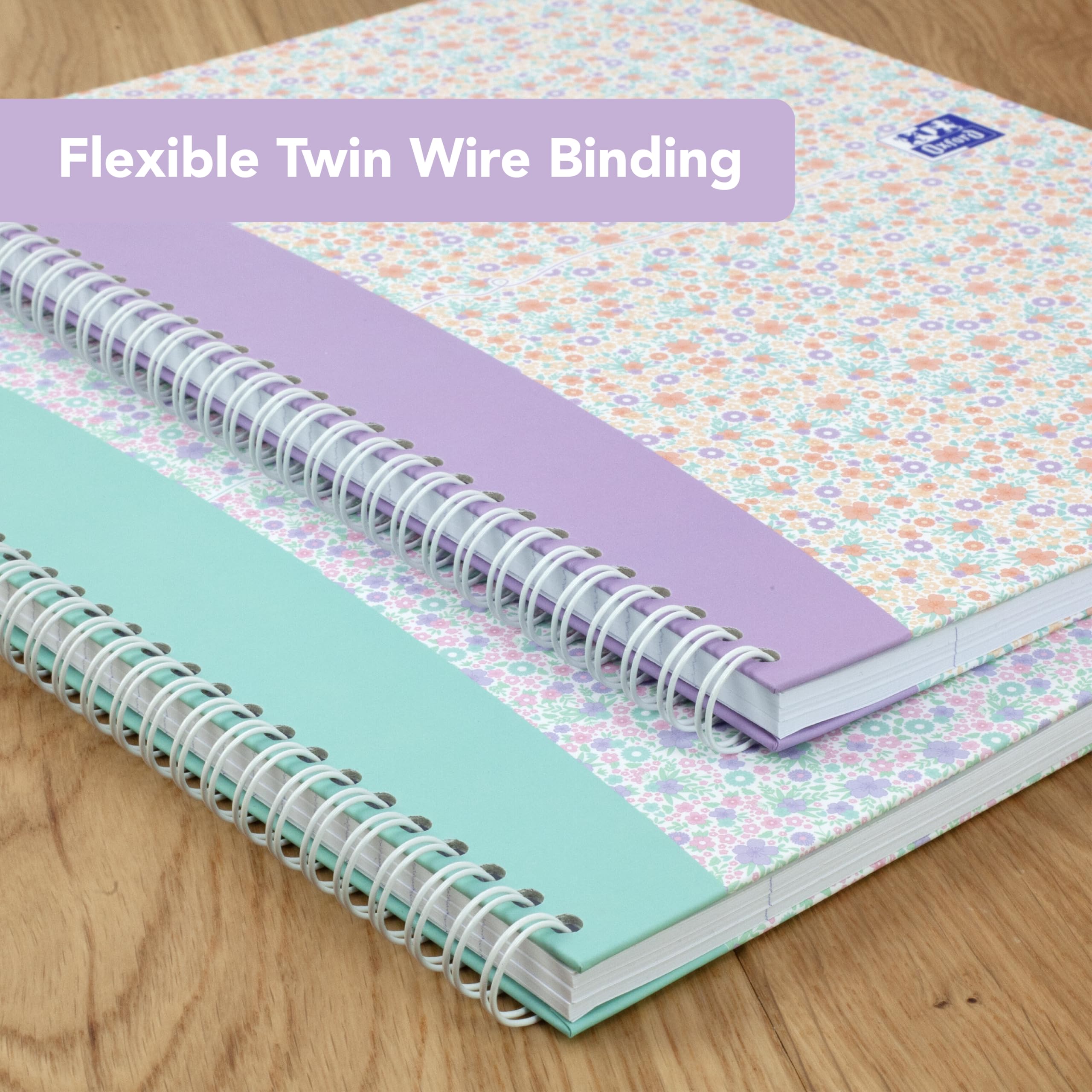 Oxford My Notes A4 Hardcover Wirebound Notebook Twin Pack (Floral & Bloom) | 140 Pages Ruled 4