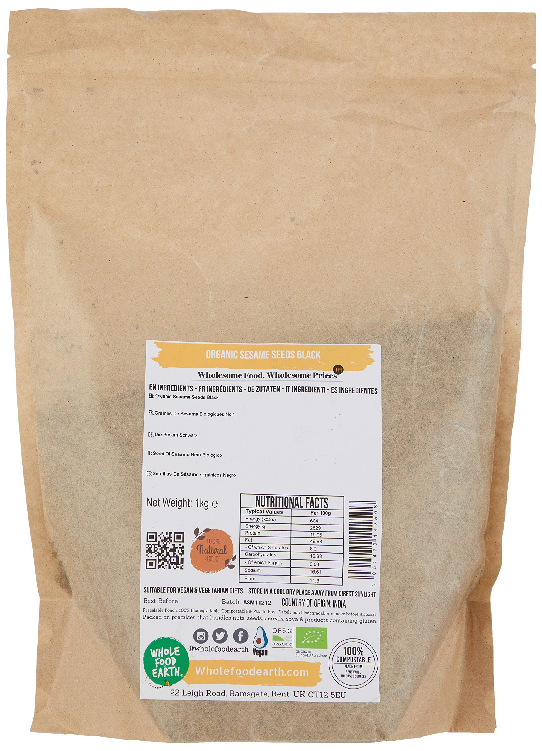 Wholefood Earth Organic Black Sesame Seeds - Raw, GMO Free, Vegan | 1kg