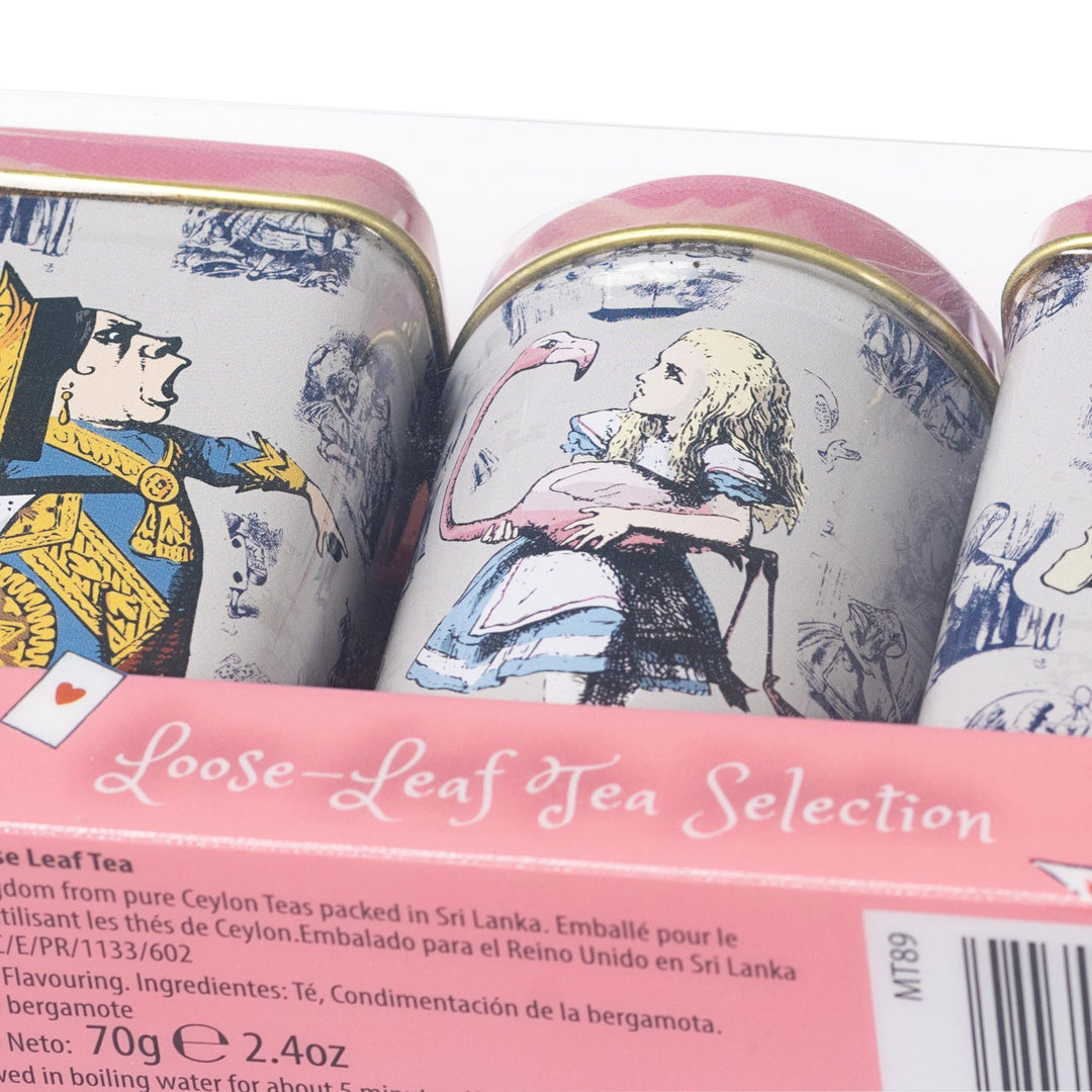 New English Teas - Alice in Wonderland Pink 3x Mini Tea Tins with 3 Blends